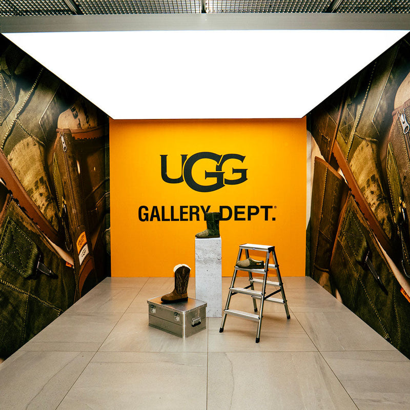 Ugg x Gallery Dept. collaboration shoes displayed on the Gate194 Berlin store