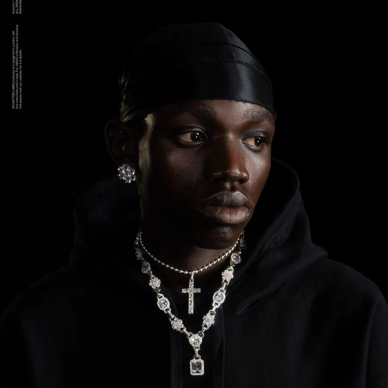 Hatton Labs contemporary jewelery brand Banner image of a men wearing necklaces