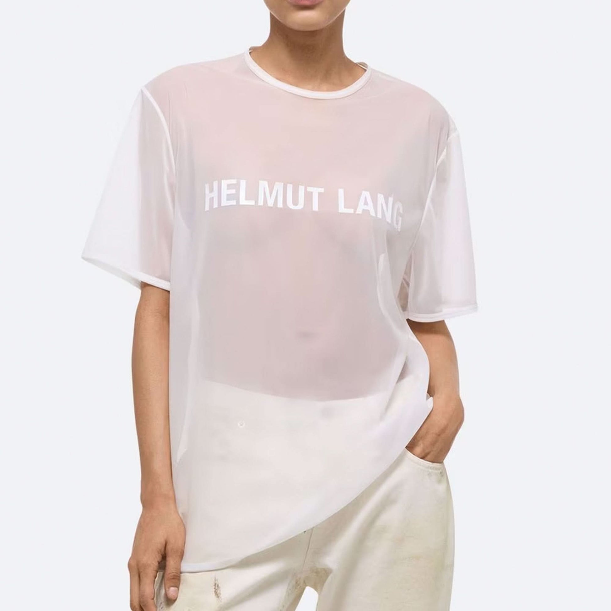Helmut Lang Sheer Logo Tee White Detail view 5 | Gate