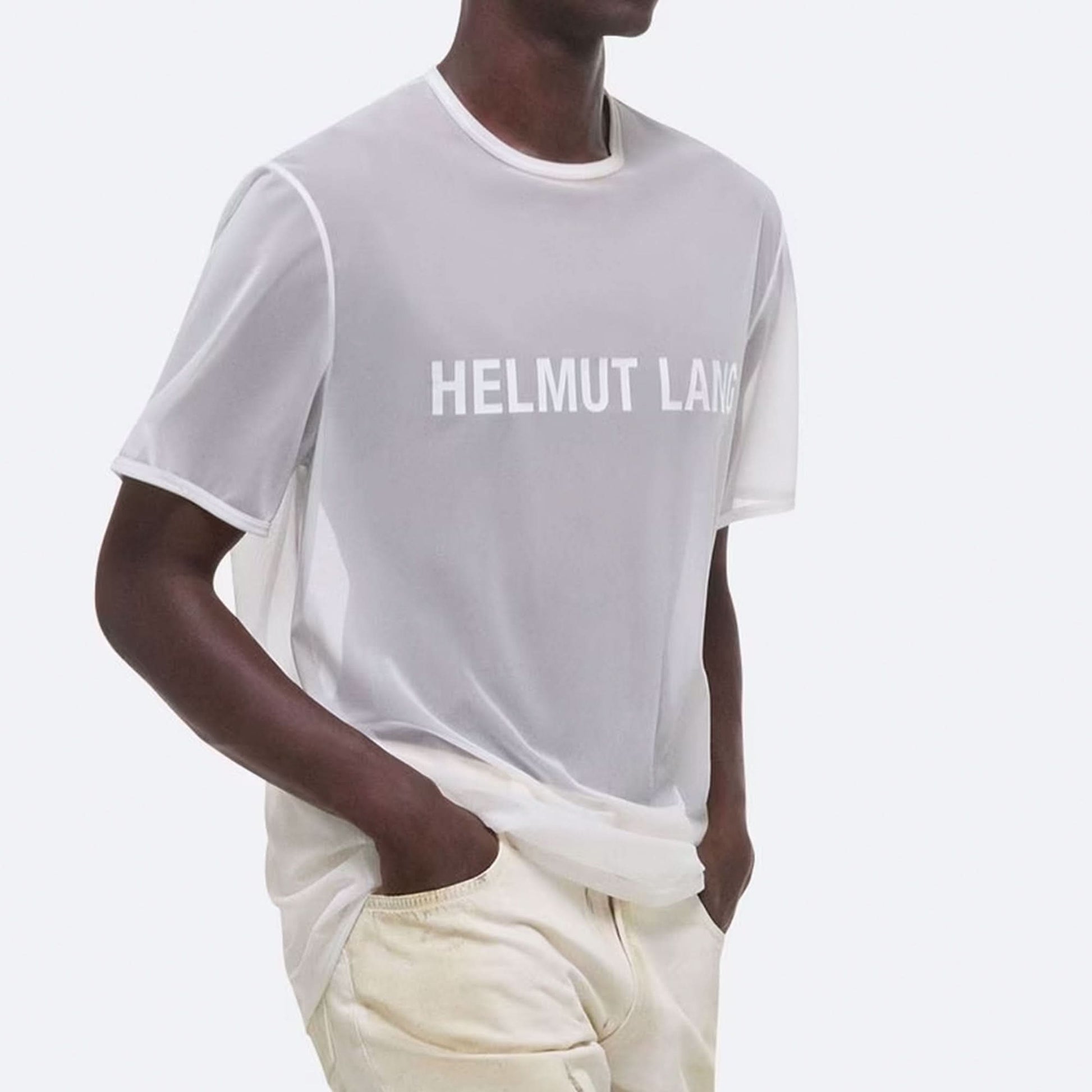 Helmut Lang Sheer Logo Tee White Detail view 2 | Gate