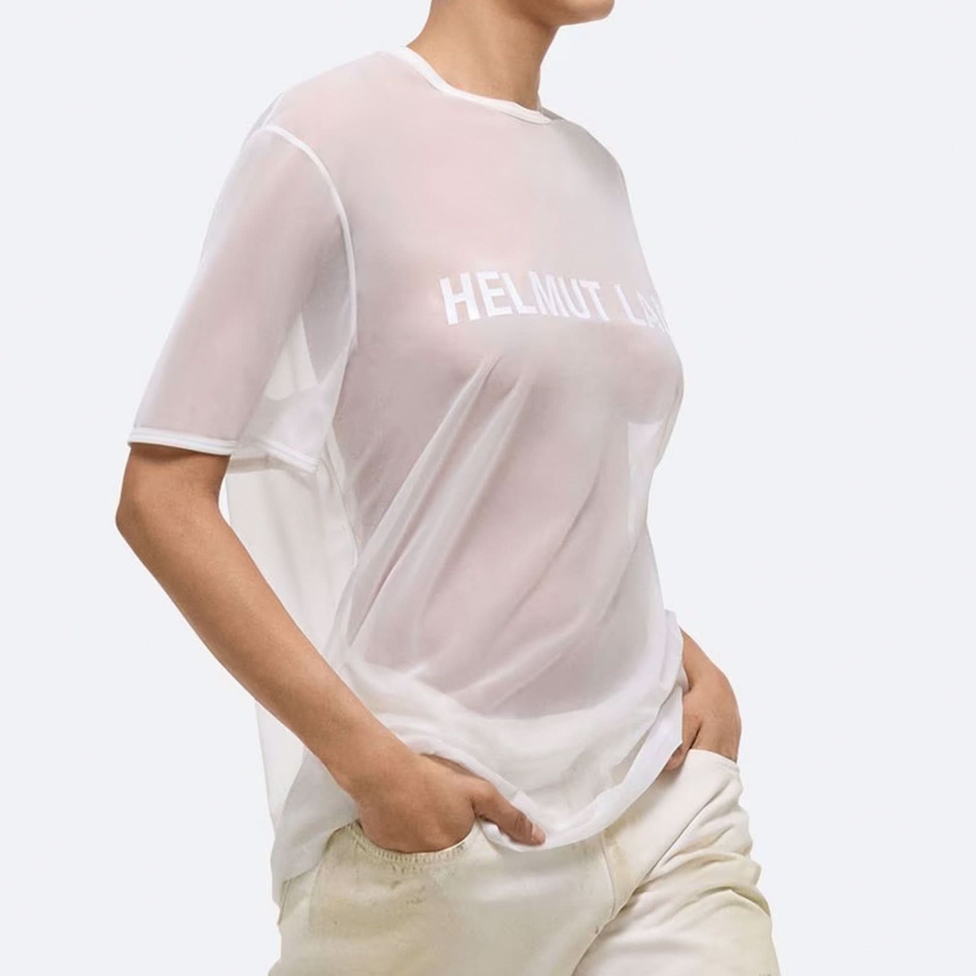 Helmut Lang Sheer Logo Tee White Detail view 7 | Gate