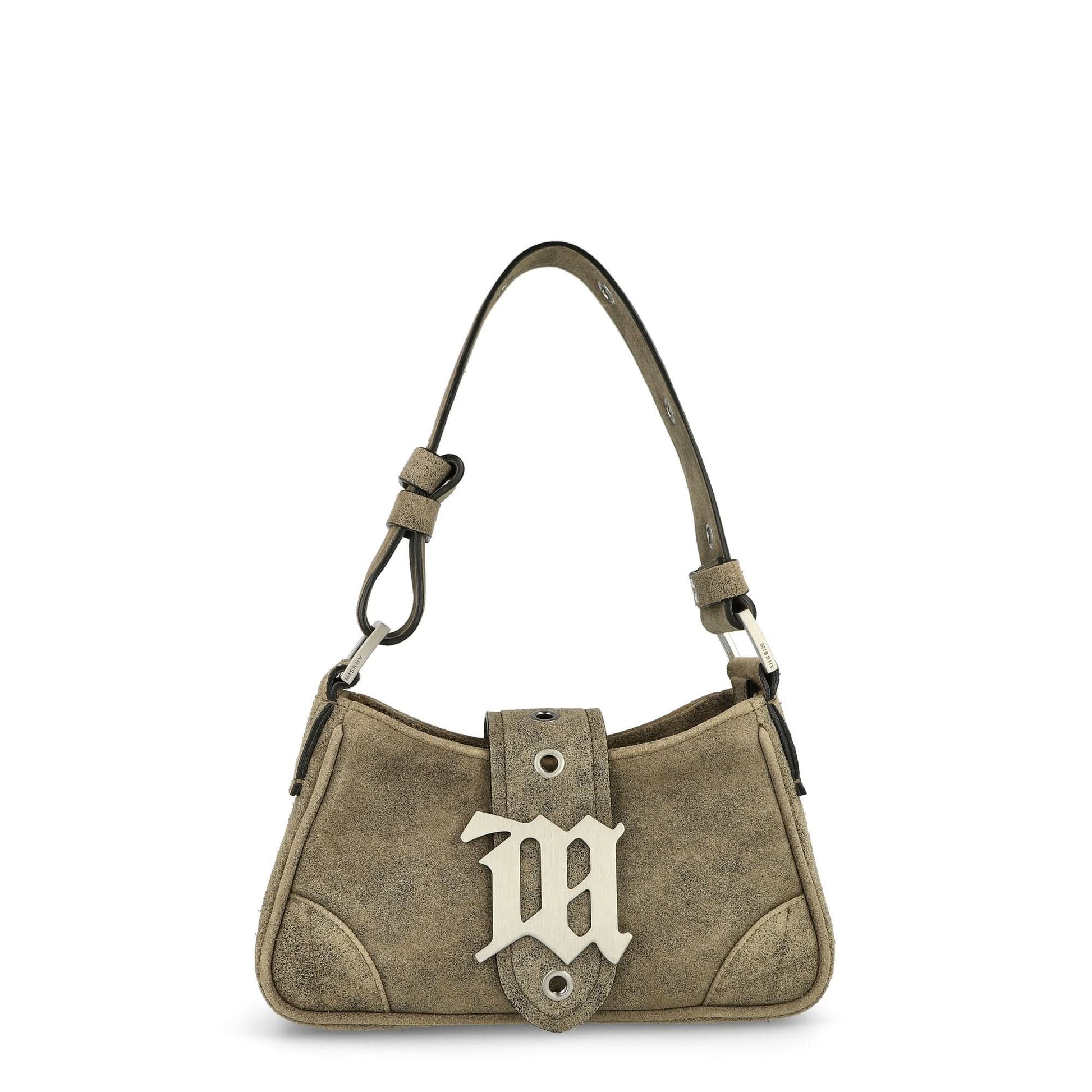MISBHV Cracked Leather Shoulder Bag Small Brown Detail view 1 | Gate