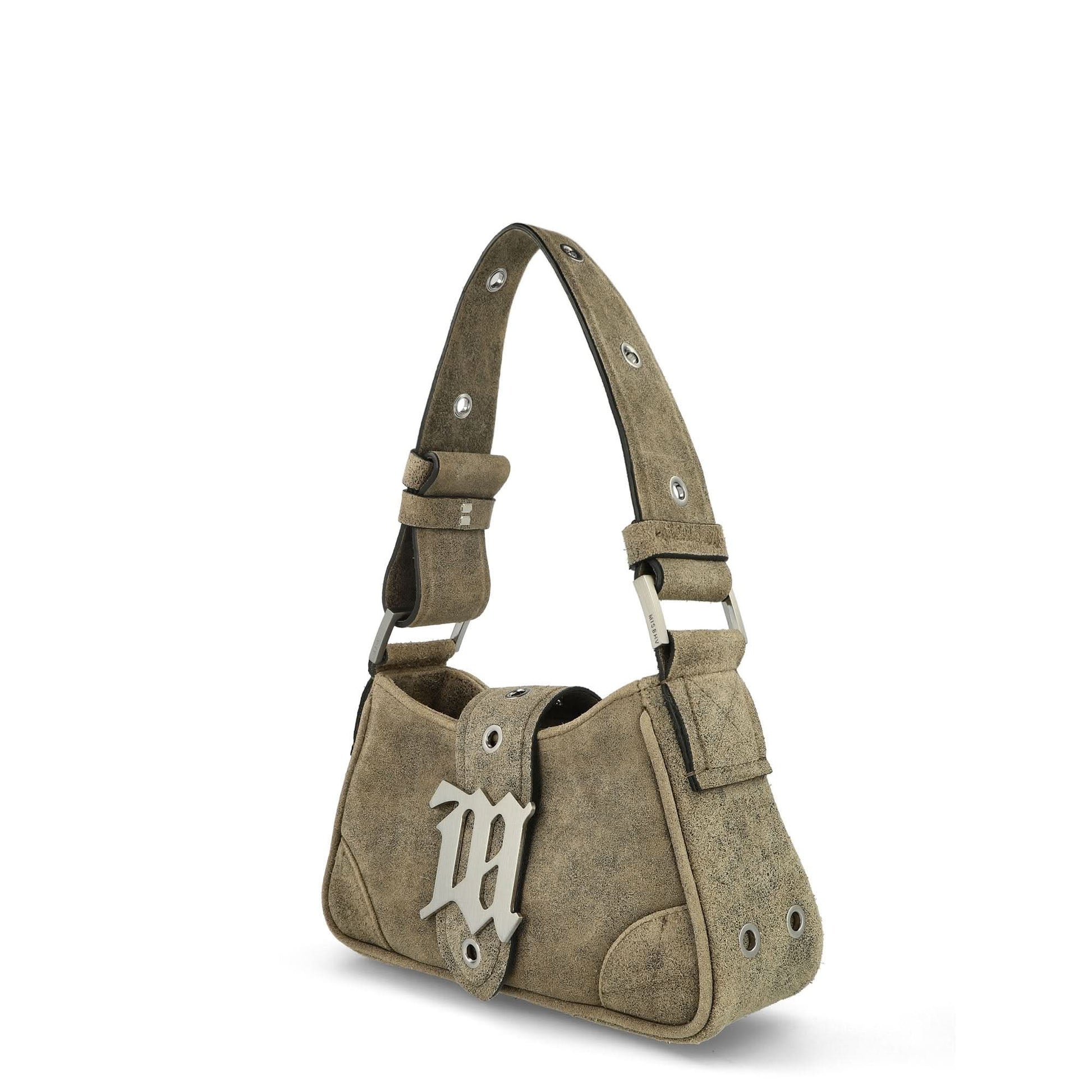 MISBHV Cracked Leather Shoulder Bag Small Brown Detail view 2 | Gate