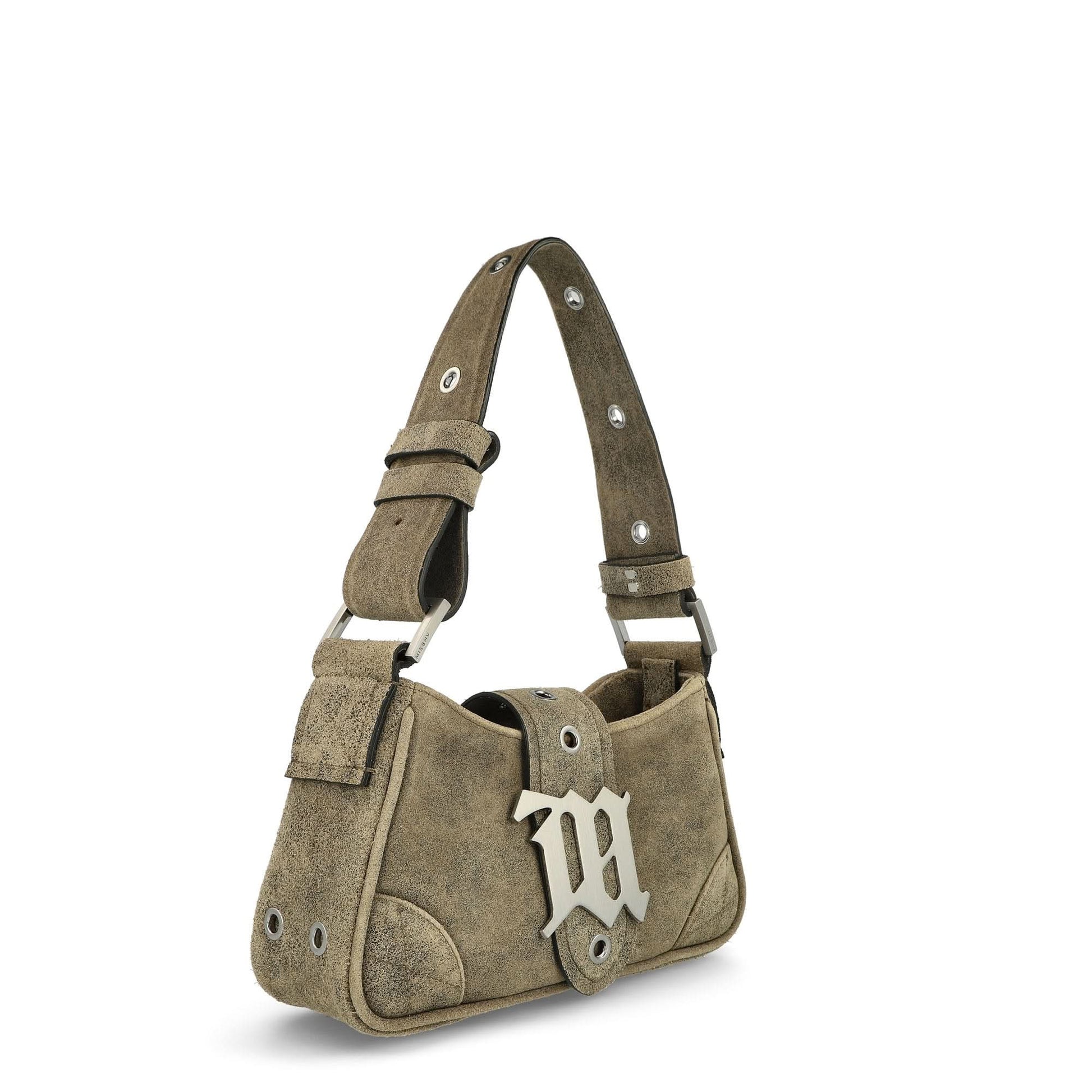 MISBHV Cracked Leather Shoulder Bag Small Brown Detail view 3 | Gate