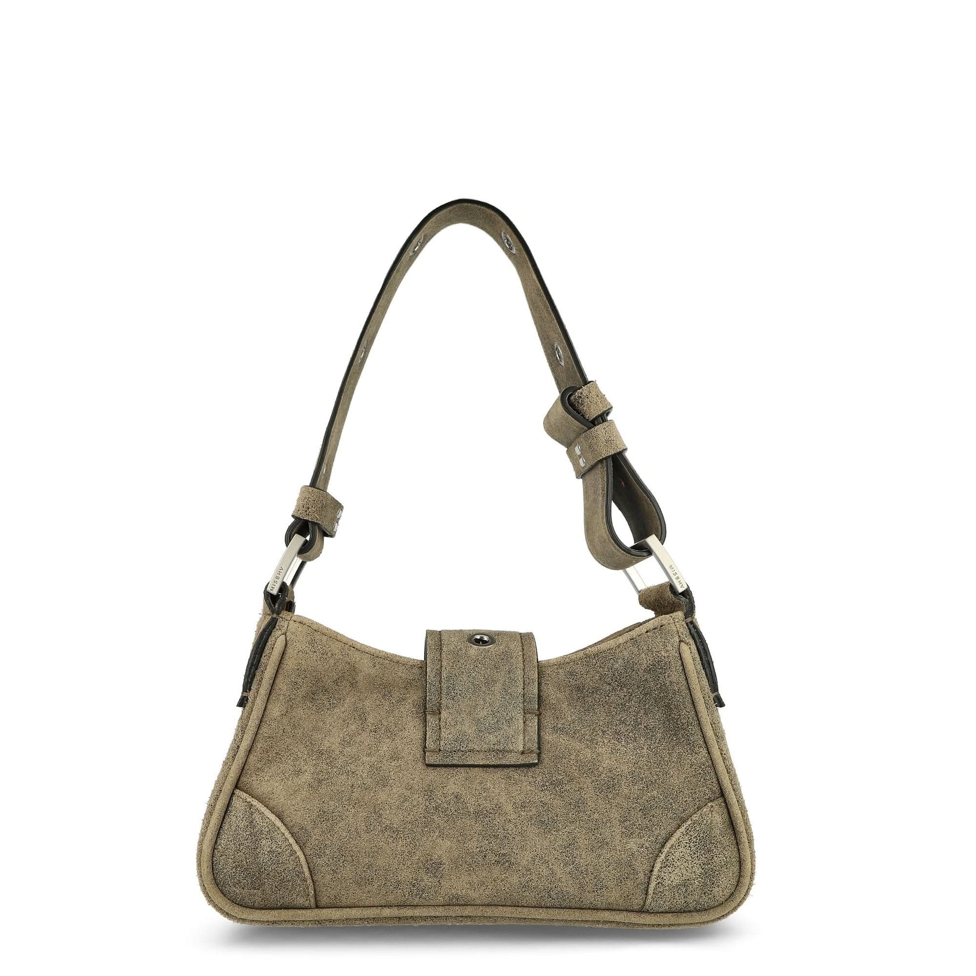MISBHV Cracked Leather Shoulder Bag Small Brown Detail view 4 | Gate