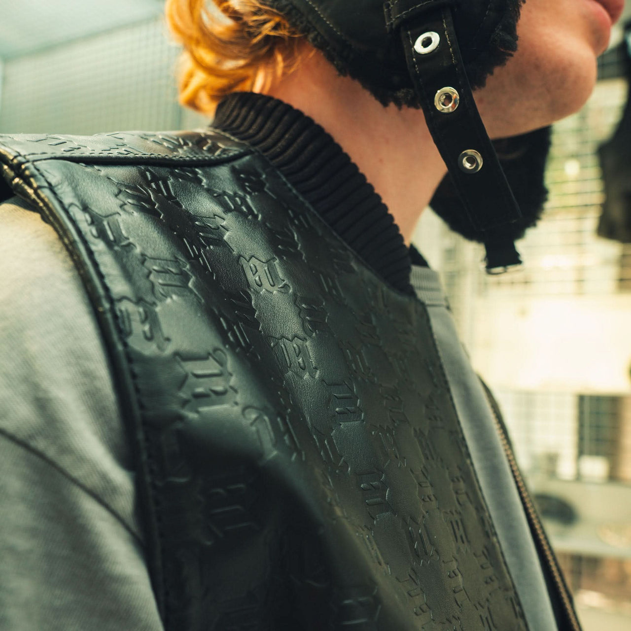 MISBHV Leather Monogram Embossed Vest Black Detail view 1 | Gate