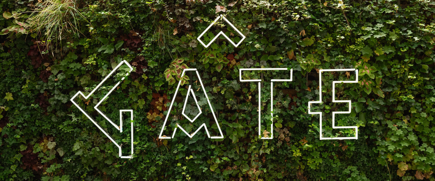 Garden wall with logo in the Gate194 Berlin Kreuzberg store