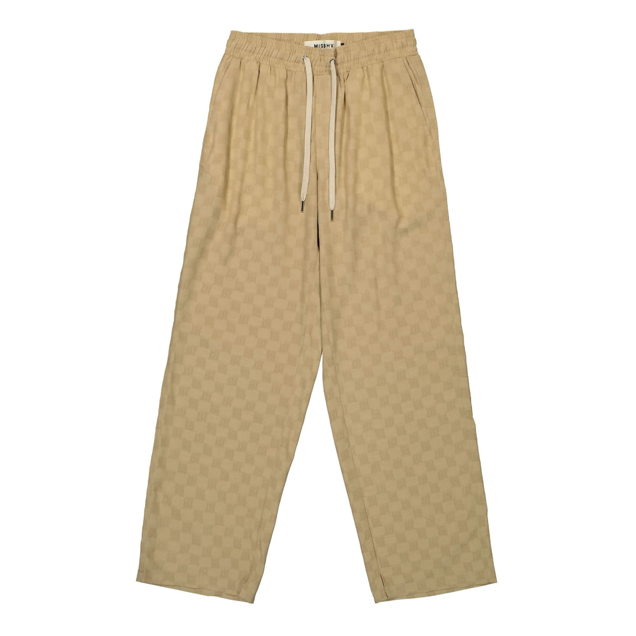 MISBHV Resort Monogram Viscose Wool Relaxed Trousers Beige Detail view 1 | Gate