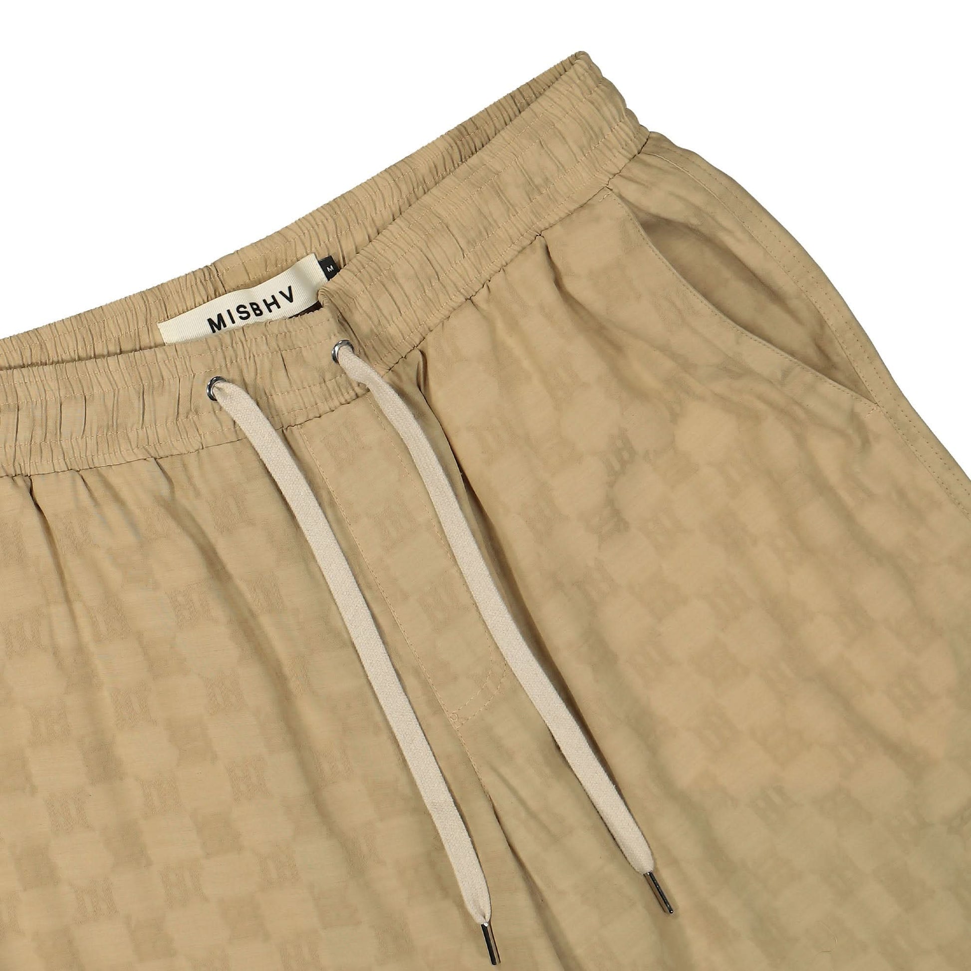 MISBHV Resort Monogram Viscose Wool Relaxed Trousers Beige Detail view 4 | Gate