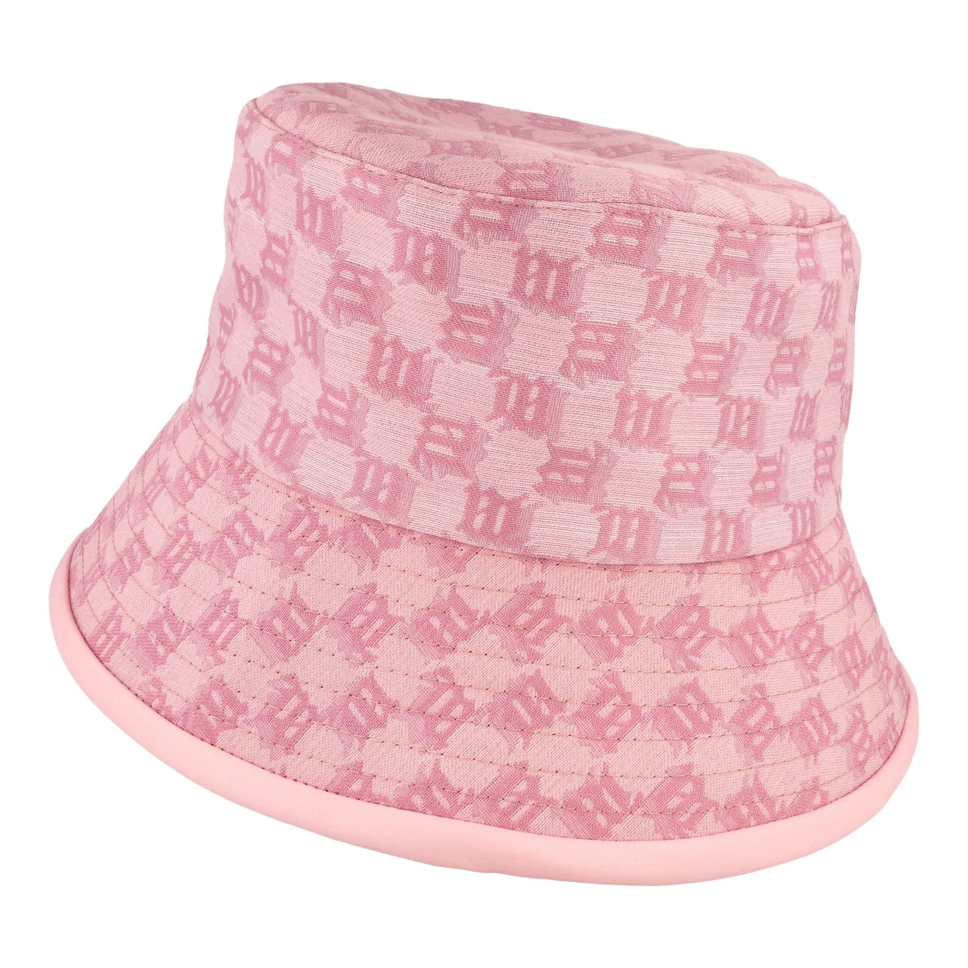MISBHV Leather-Trimmed Monogram Bucket Hat Pink Detail view 2 | Gate