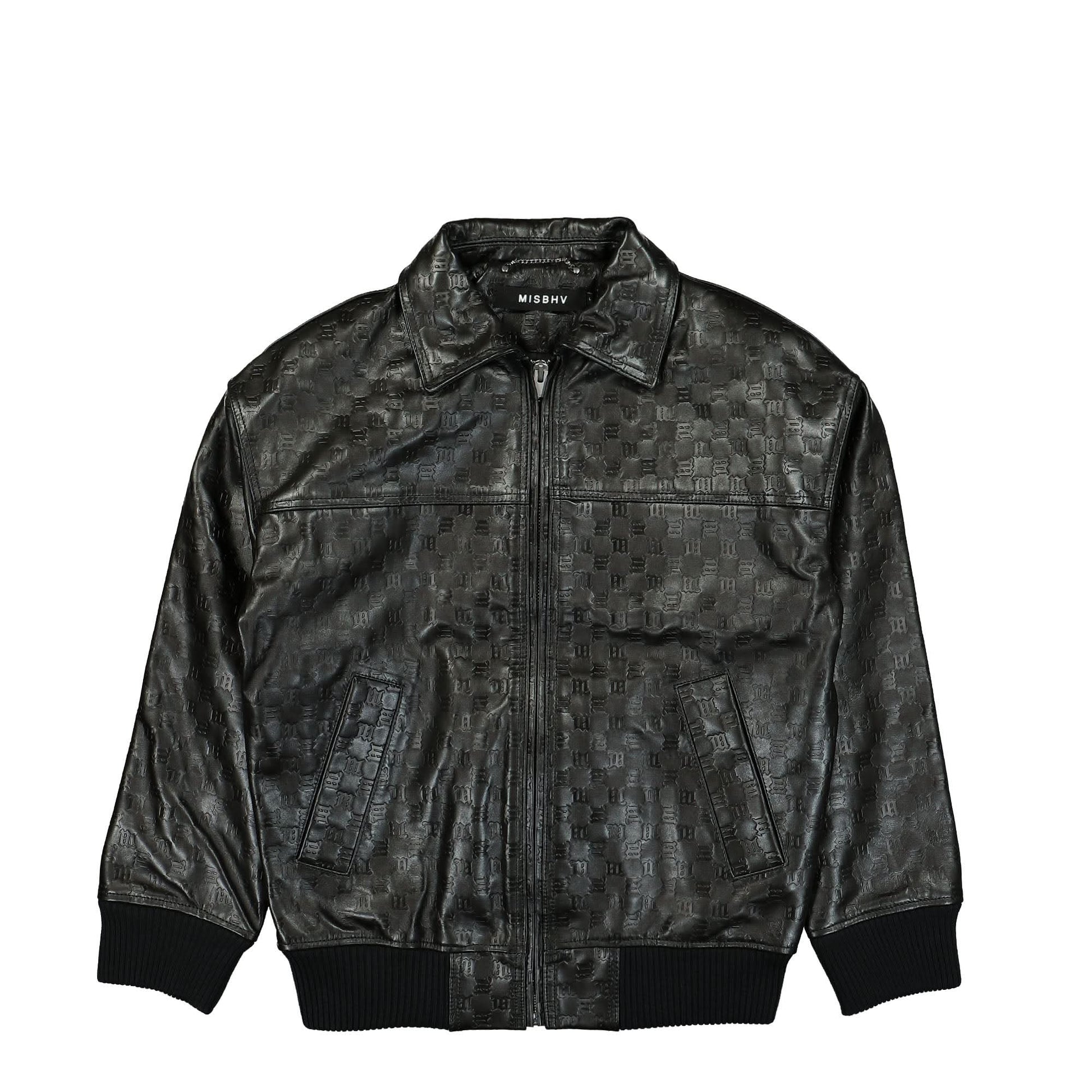 MISBHV Monogram Embossed Bandit Leather Jacket Black Detail view 1 | Gate