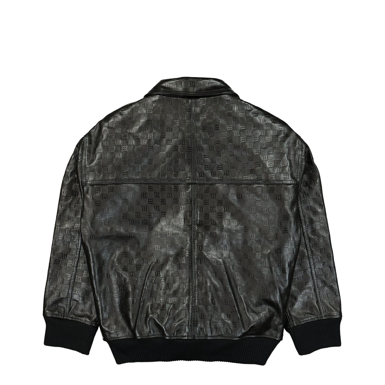 MISBHV Monogram Embossed Bandit Leather Jacket Black Detail view 1 | Gate