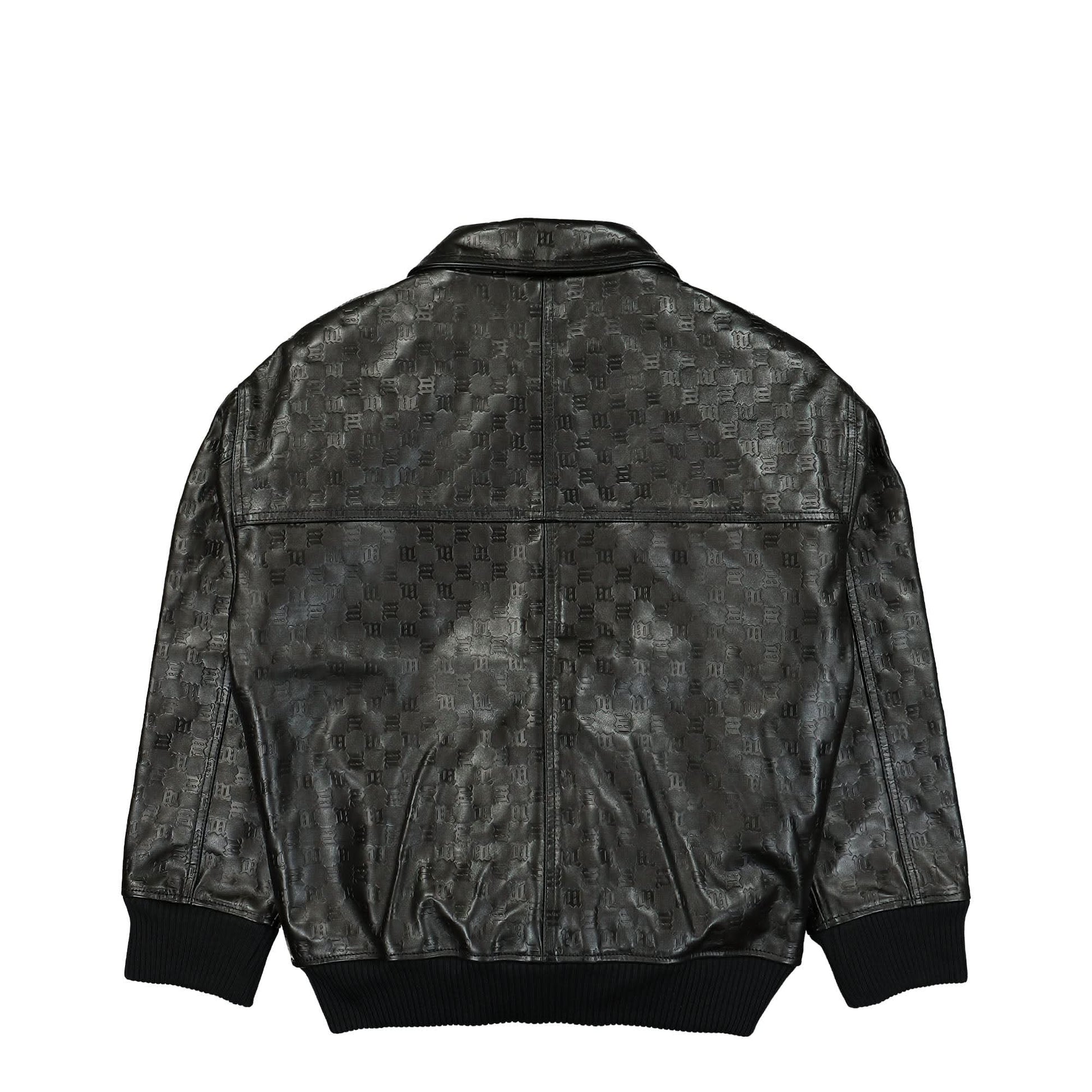 MISBHV Monogram Embossed Bandit Leather Jacket Black Detail view 2 | Gate