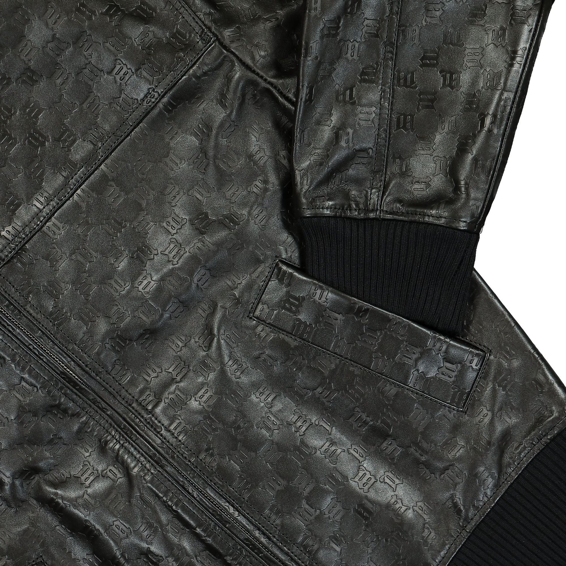 MISBHV Monogram Embossed Bandit Leather Jacket Black Detail view 4 | Gate