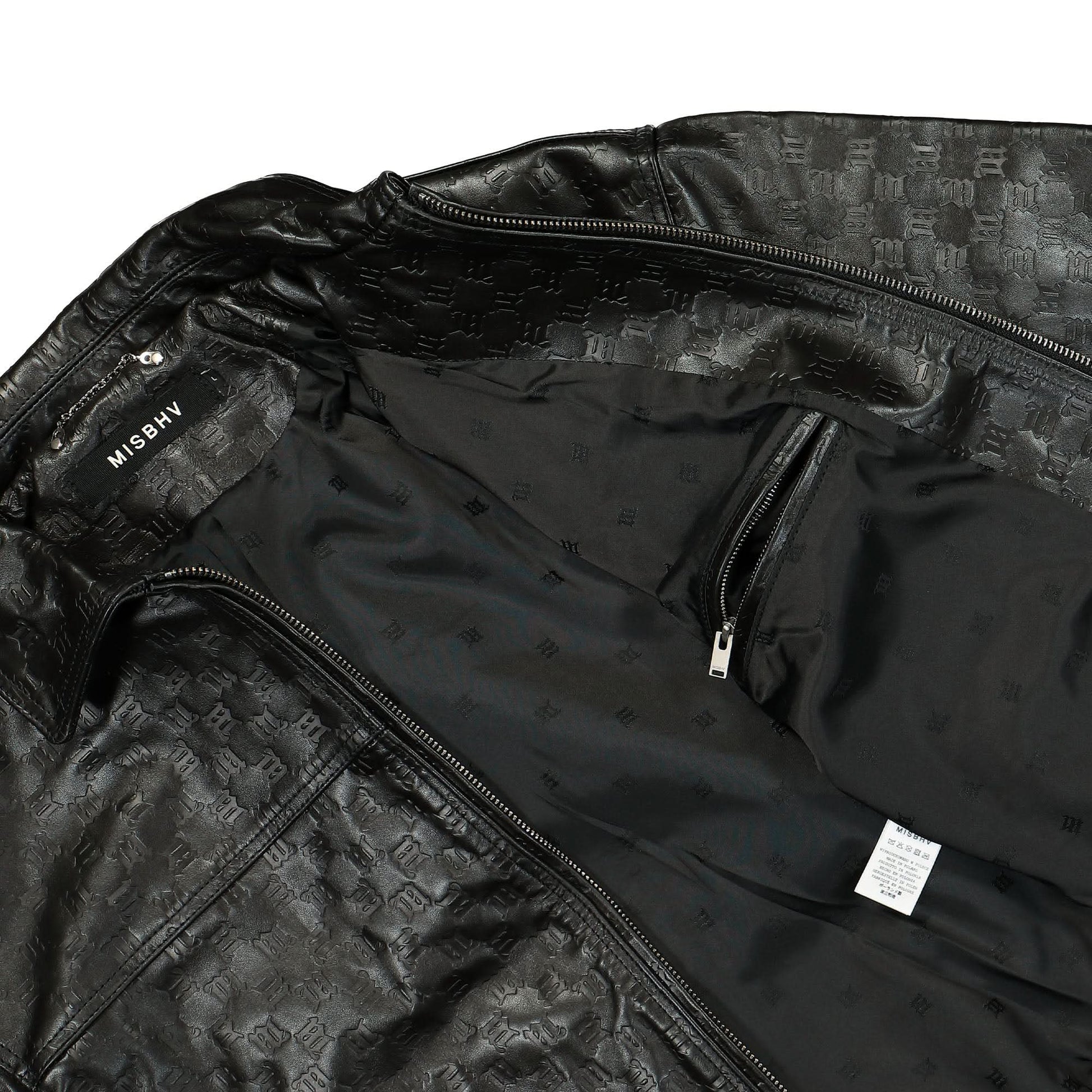 MISBHV Monogram Embossed Bandit Leather Jacket Black Detail view 5 | Gate
