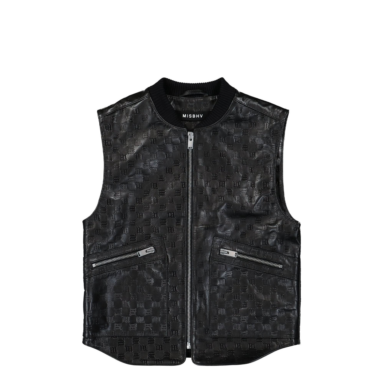 MISBHV Leather Monogram Embossed Vest Black Detail view 1 | Gate