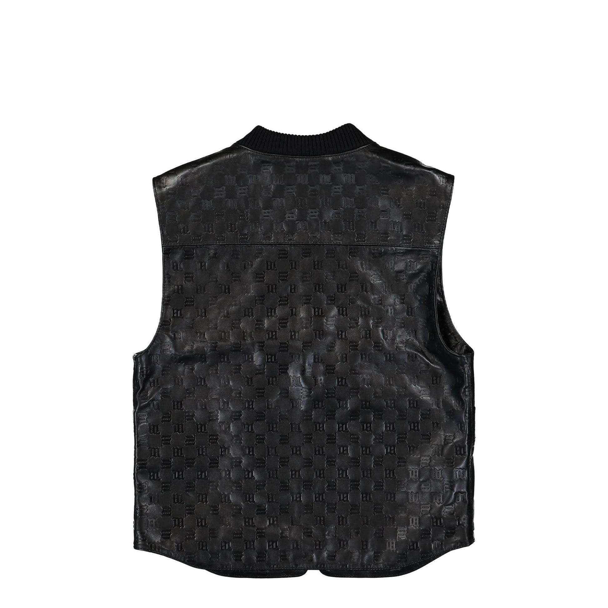 MISBHV Leather Monogram Embossed Vest Black Detail view 3 | Gate