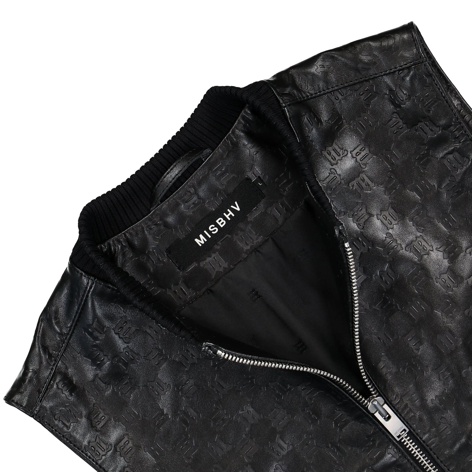 MISBHV Leather Monogram Embossed Vest Black Detail view 4 | Gate