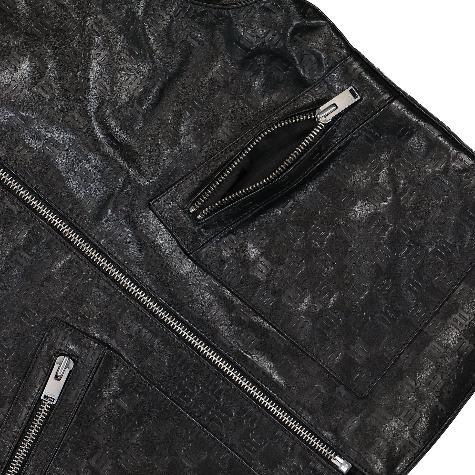 MISBHV Leather Monogram Embossed Vest Black Detail view 5 | Gate