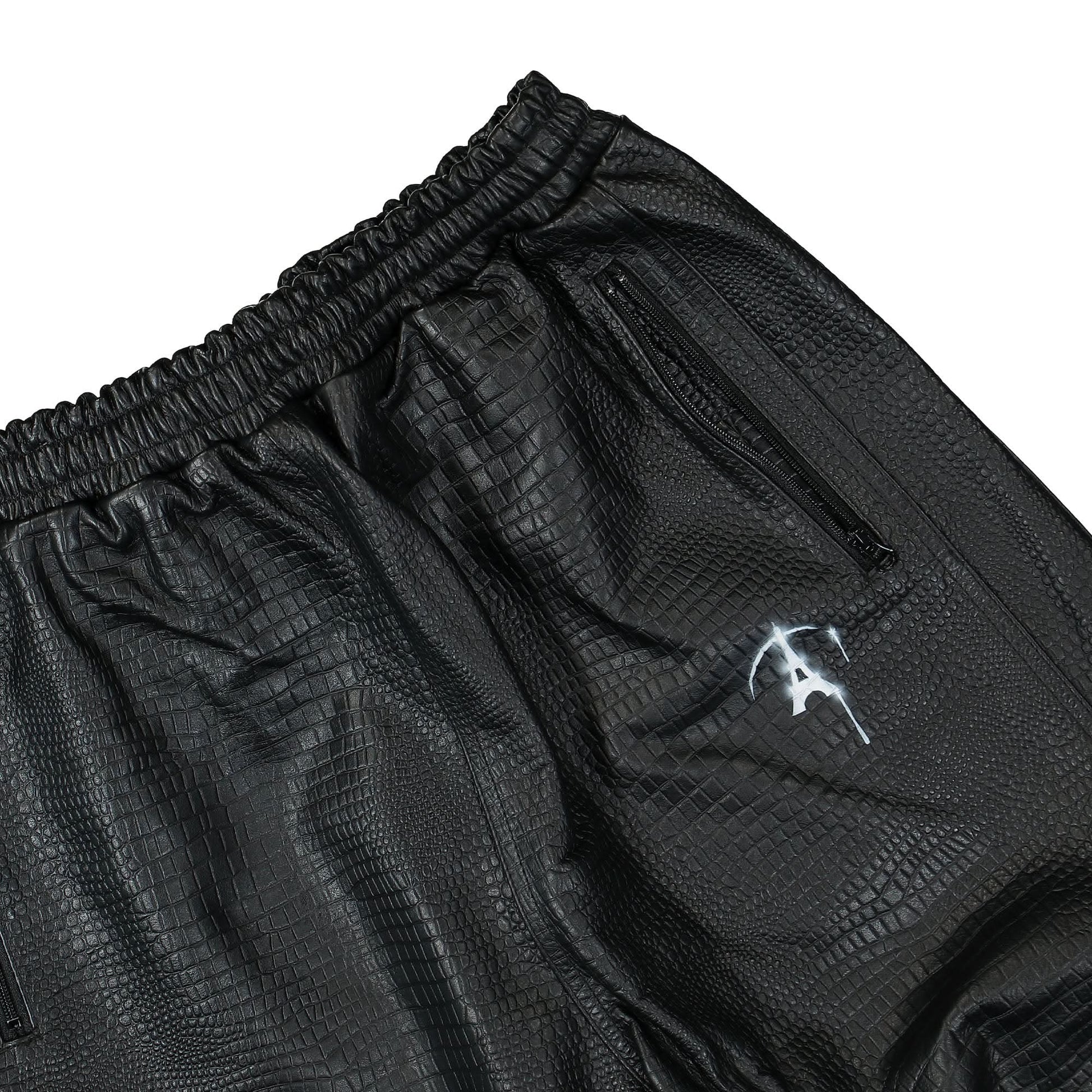 Doublet Embossed Leather Track Pants Black Detail view 4 | Gate