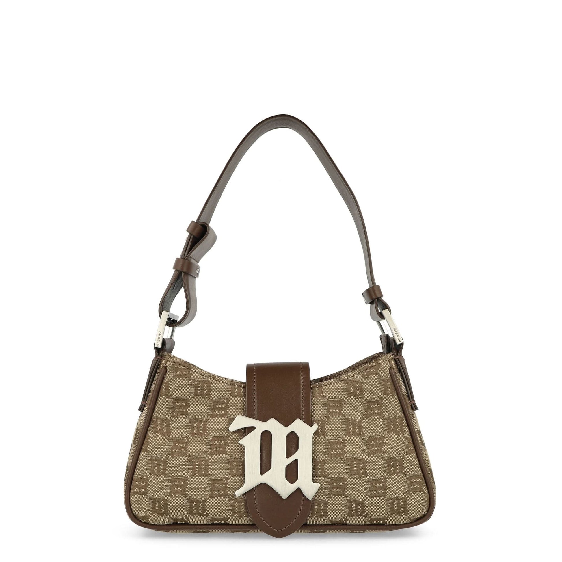 MISBHV Jacquard Monogram Shoulder Bag Small Brown Detail view 1 | Gate