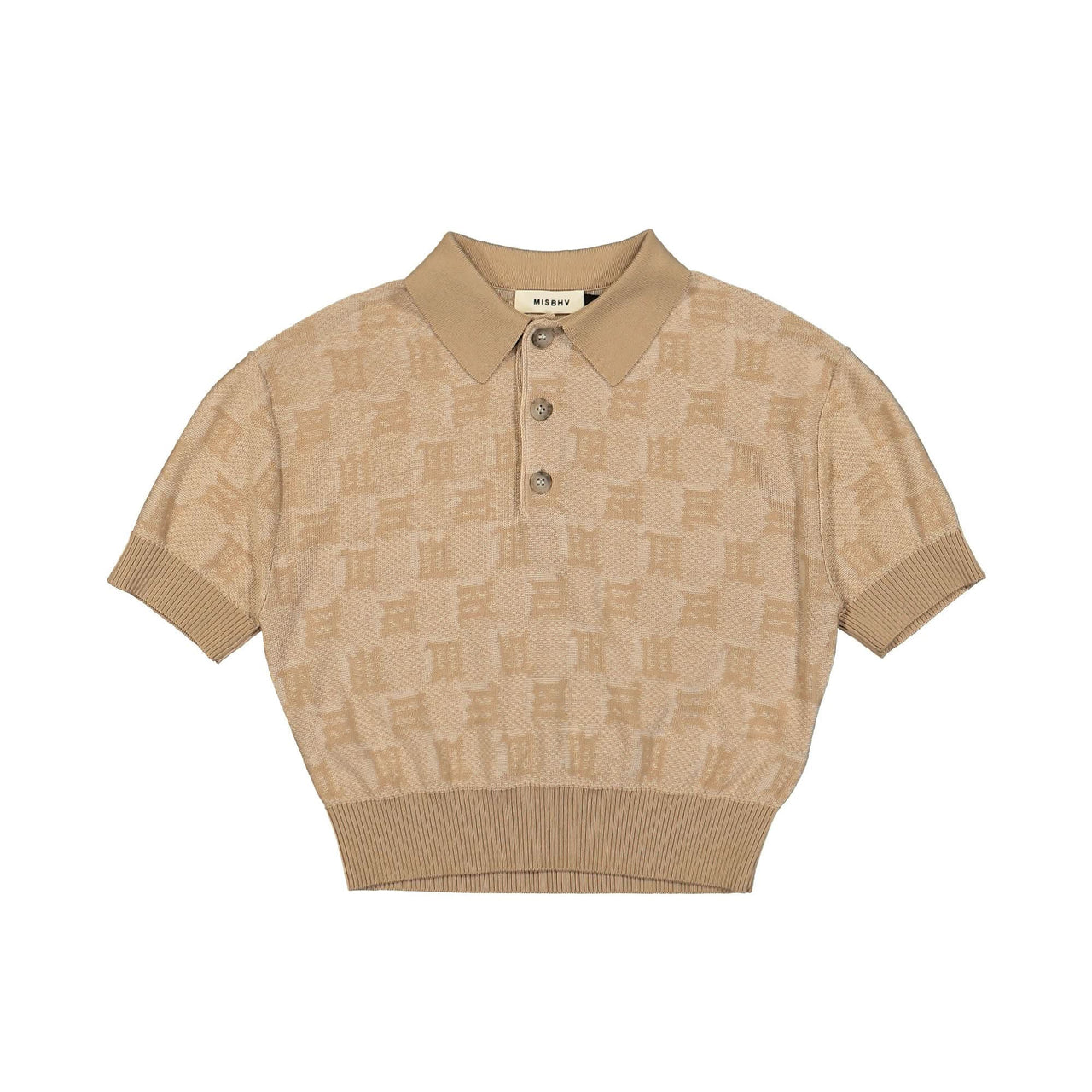 MISBHV Knitted Monogram Polo Top Brown Detail view 1 | Gate