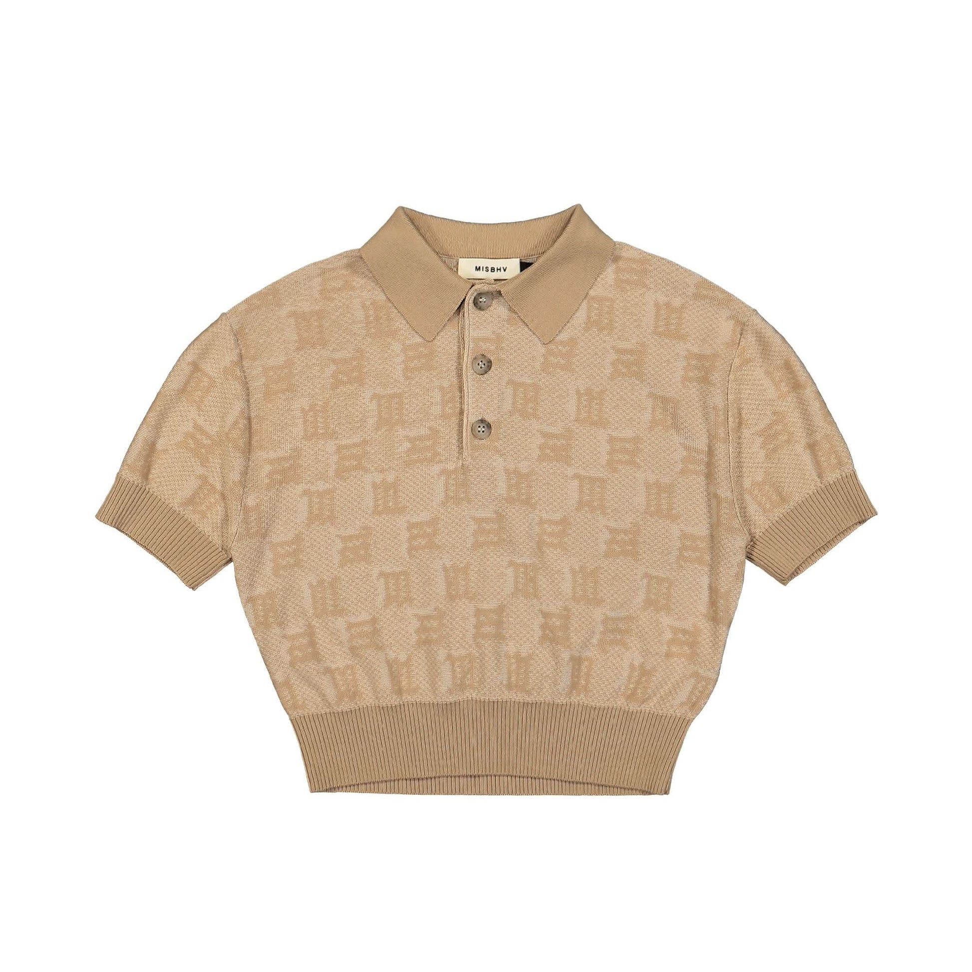 MISBHV Knitted Monogram Polo Top Brown Detail view 1 | Gate