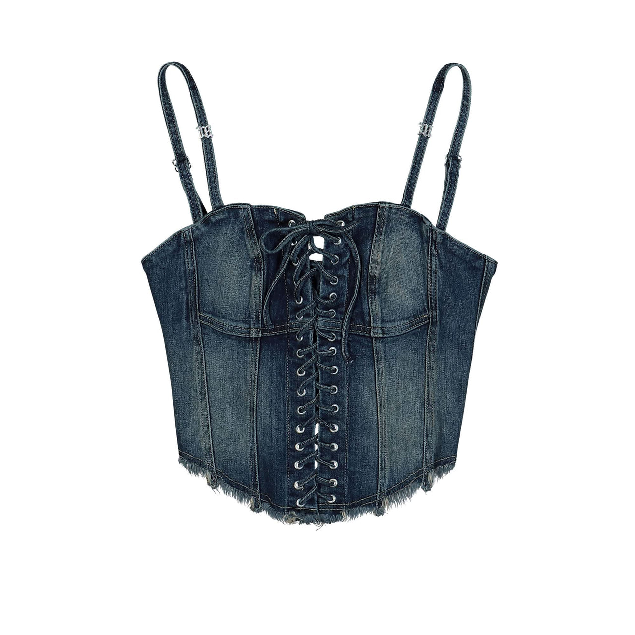 MISBHV Lara Laced Denim Corset Blue Detail view 1 | Gate