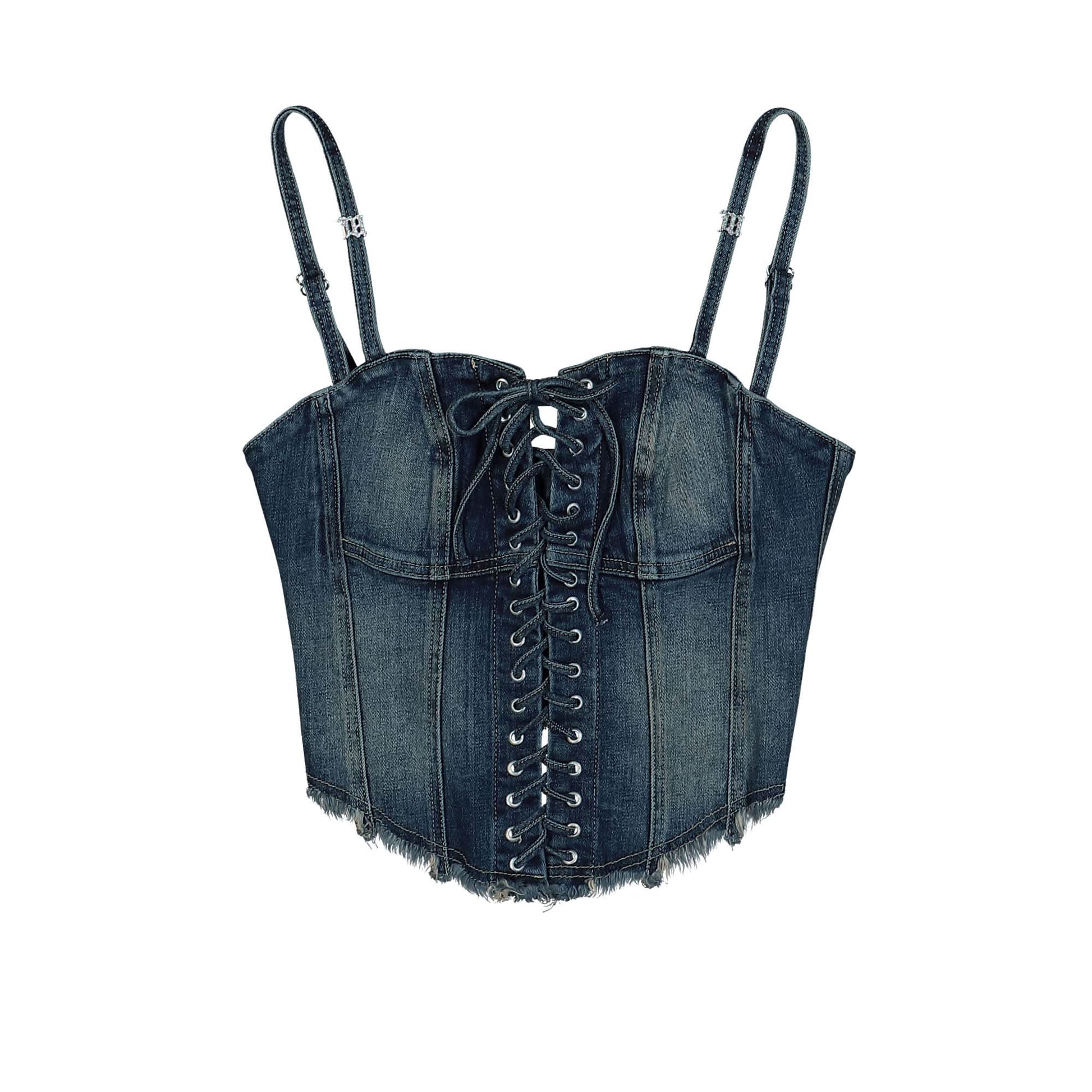 MISBHV Lara Laced Denim Corset Blue Detail view 1 | Gate
