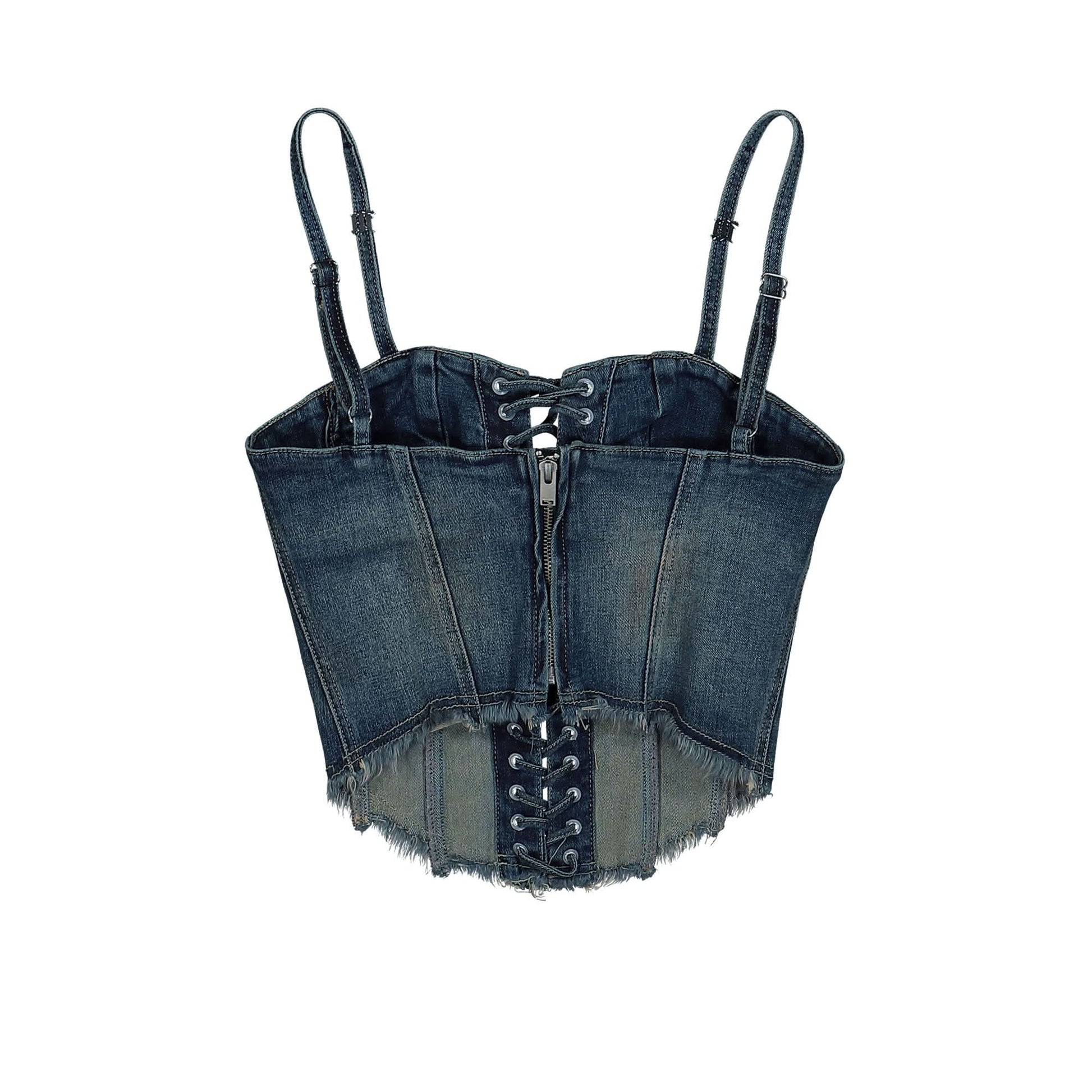 MISBHV Lara Laced Denim Corset Blue Detail view 3 | Gate