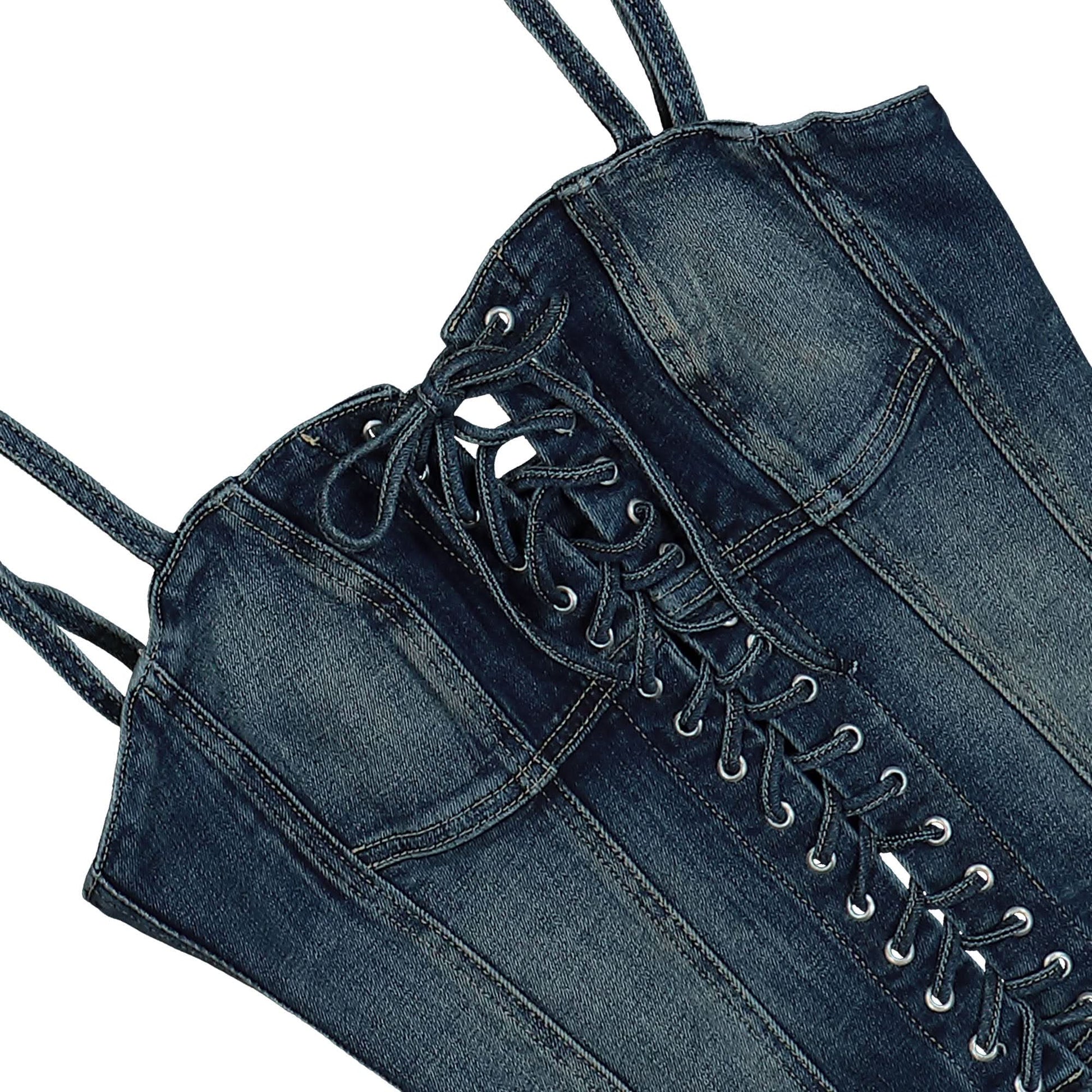 MISBHV Lara Laced Denim Corset Blue Detail view 4 | Gate