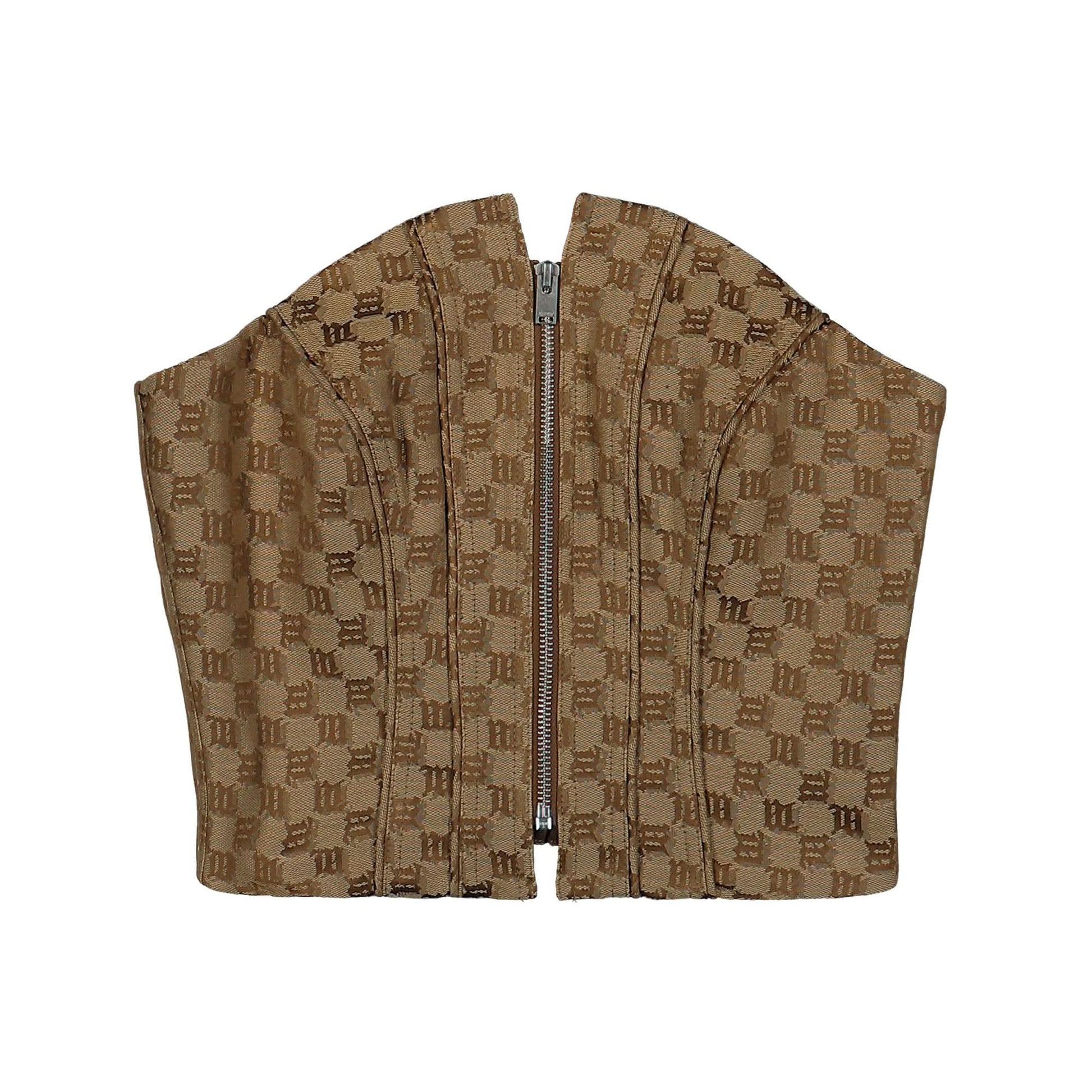 MISBHV Jacquard Canvas Monogram Corset Top Brown Detail view 1 | Gate