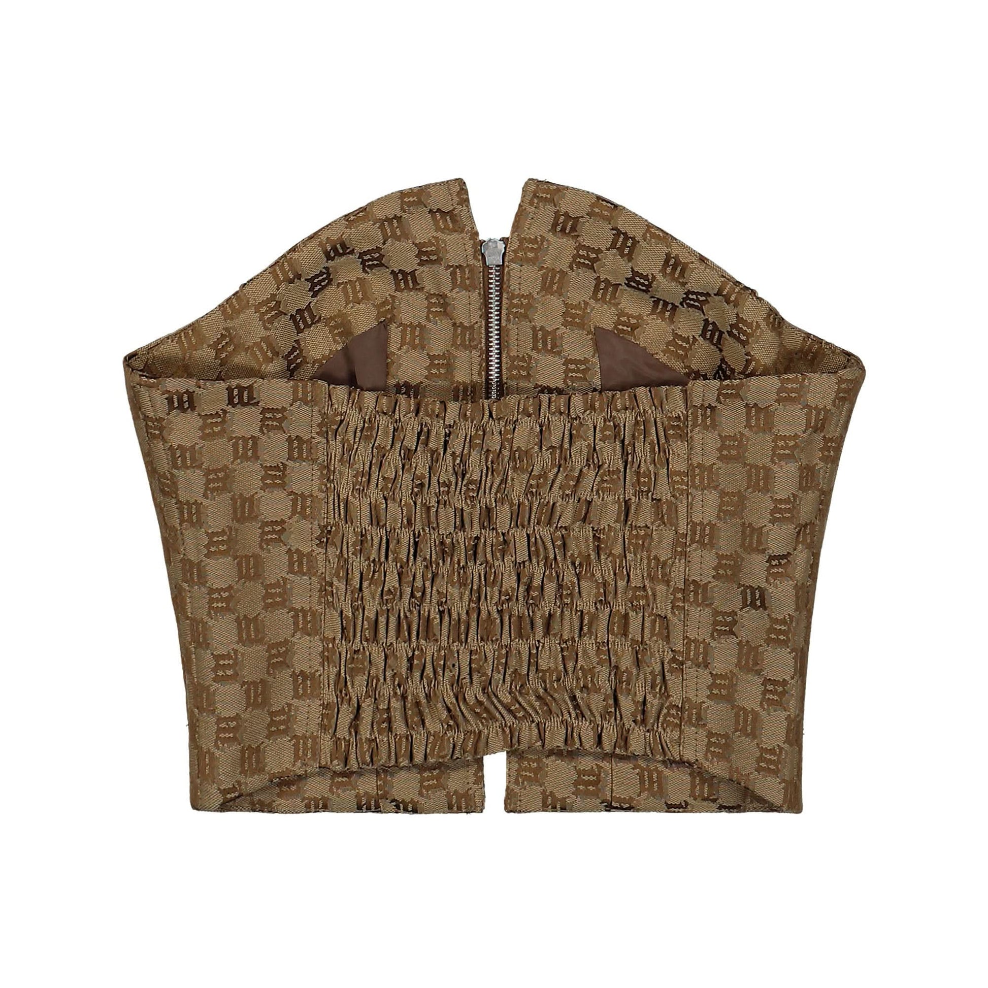 MISBHV Jacquard Canvas Monogram Corset Top Brown Detail view 3 | Gate