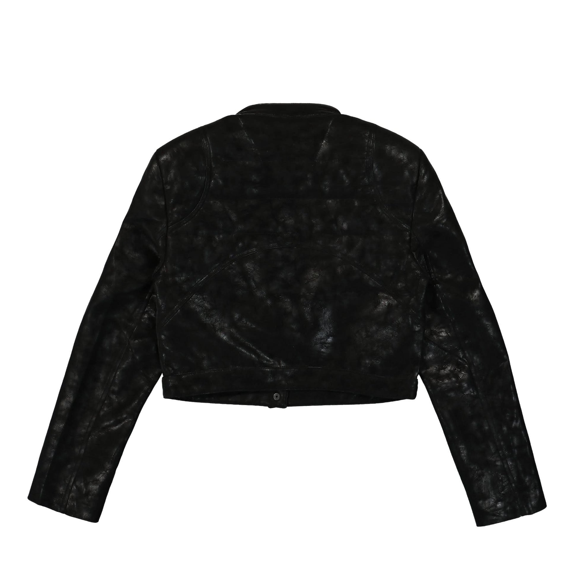 MISBHV Faux Leather Cropped Moto Jacket Black Detail view 2 | Gate
