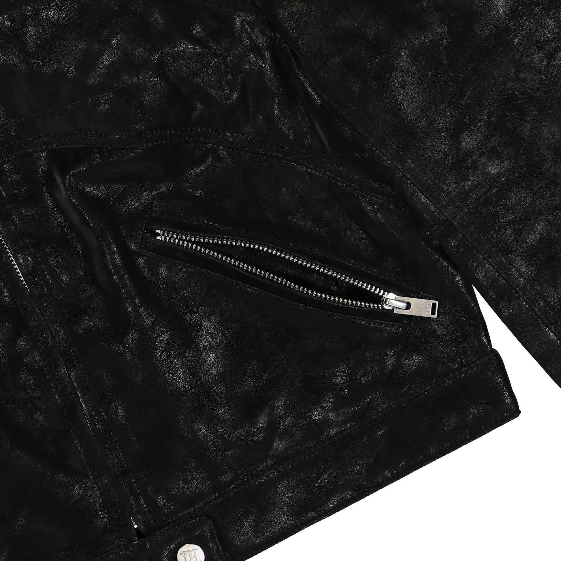 MISBHV Faux Leather Cropped Moto Jacket Black Detail view 4 | Gate