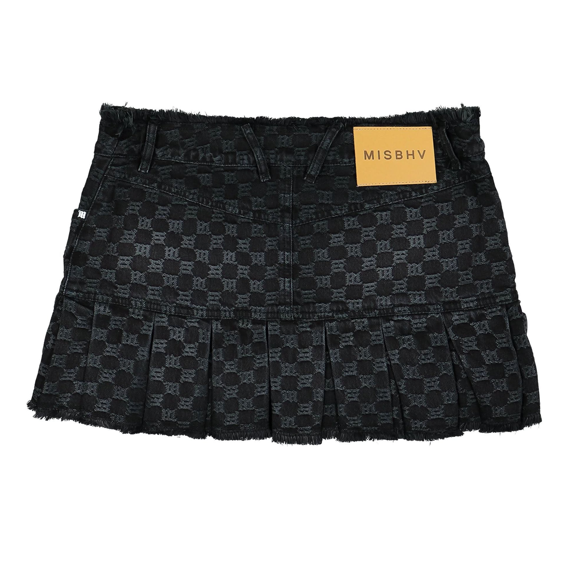 MISBHV Monogram Denim Pleated Skirt Black Detail view 2 | Gate