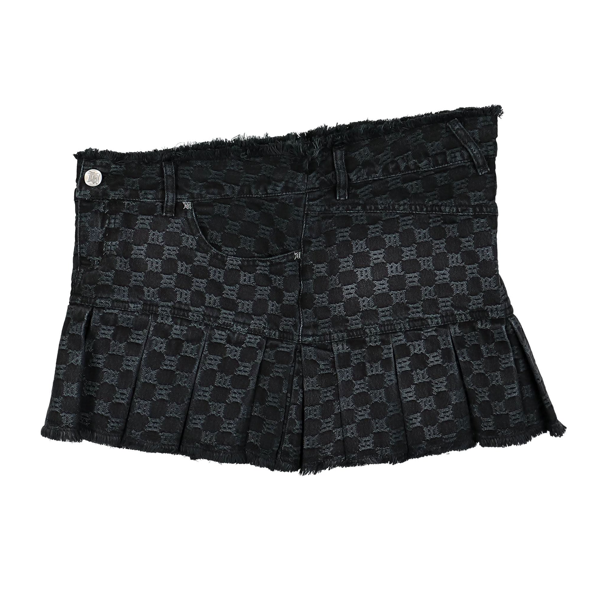 MISBHV Monogram Denim Pleated Skirt Black Detail view 3 | Gate