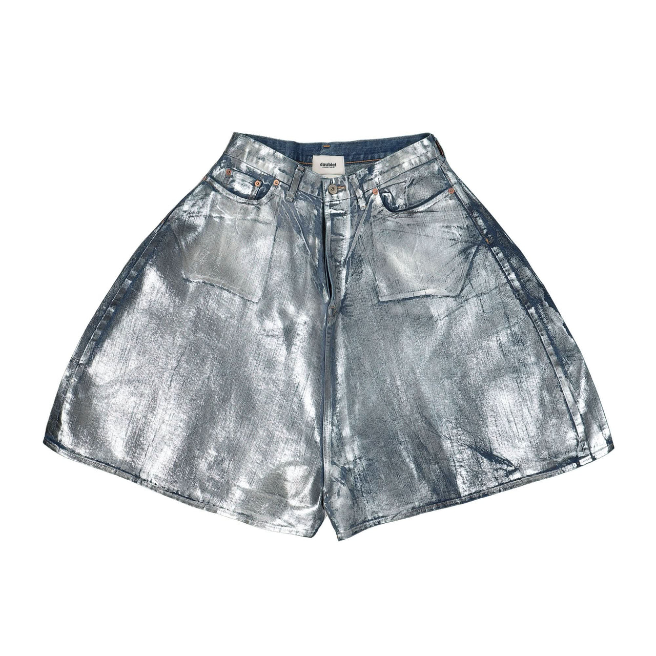 Doublet Foil Denim Short Pants Silver Detail view 1 | Gate