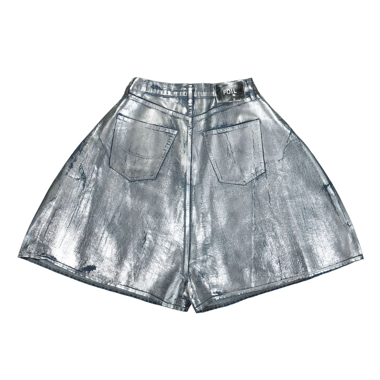 Doublet Foil Denim Short Pants Silver Detail view 1 | Gate