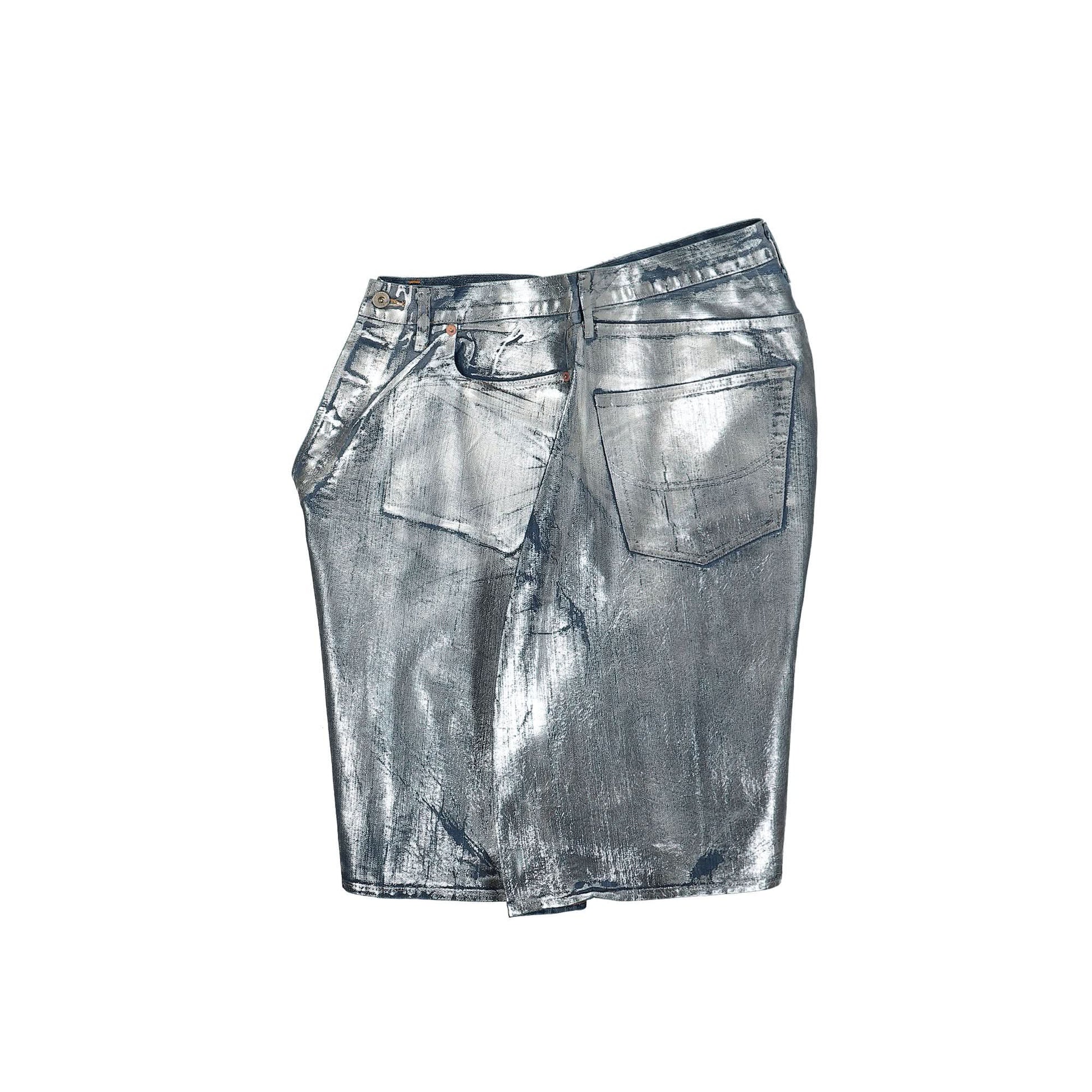Doublet Foil Denim Short Pants Silver Detail view 3 | Gate