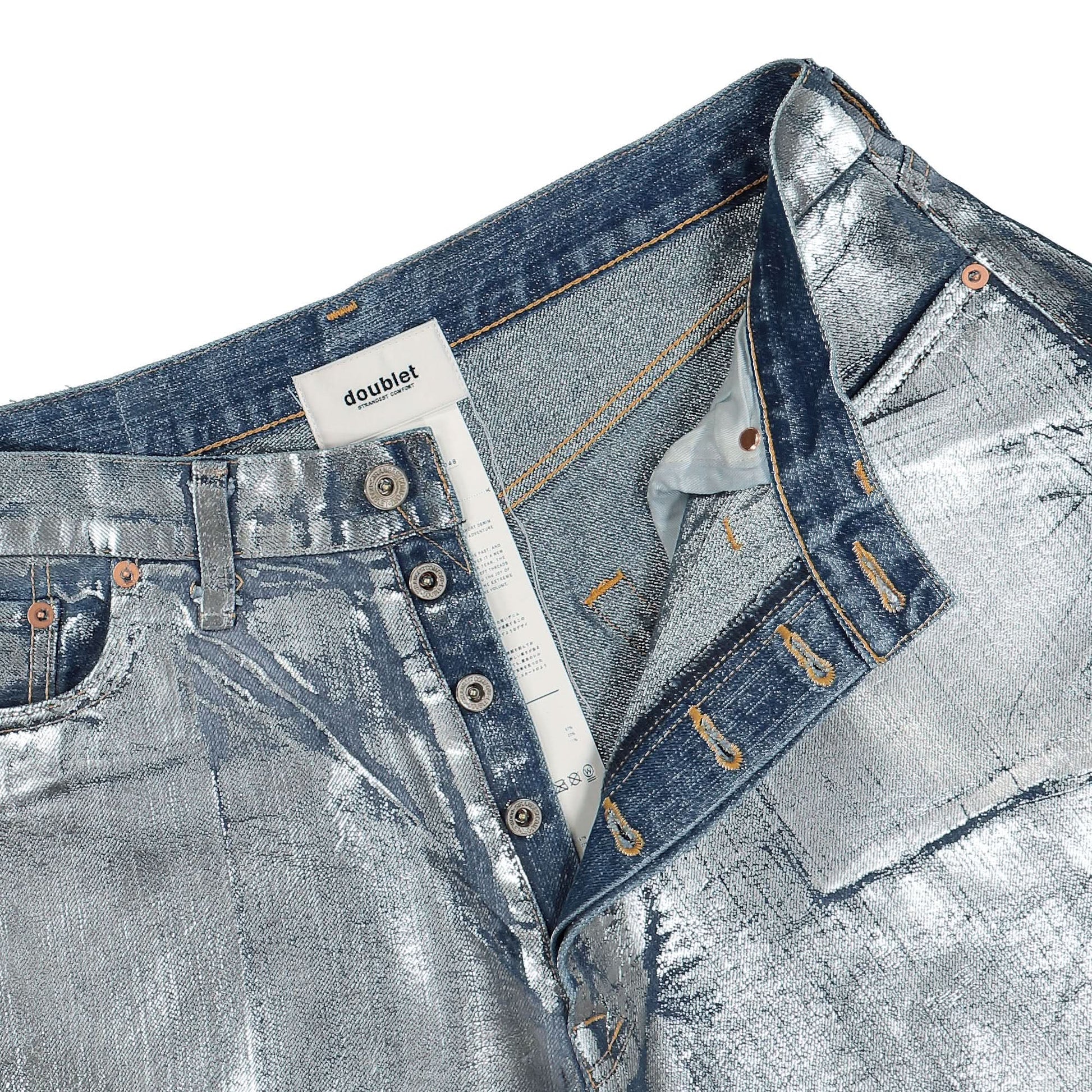 Doublet Foil Denim Short Pants Silver Detail view 4 | Gate