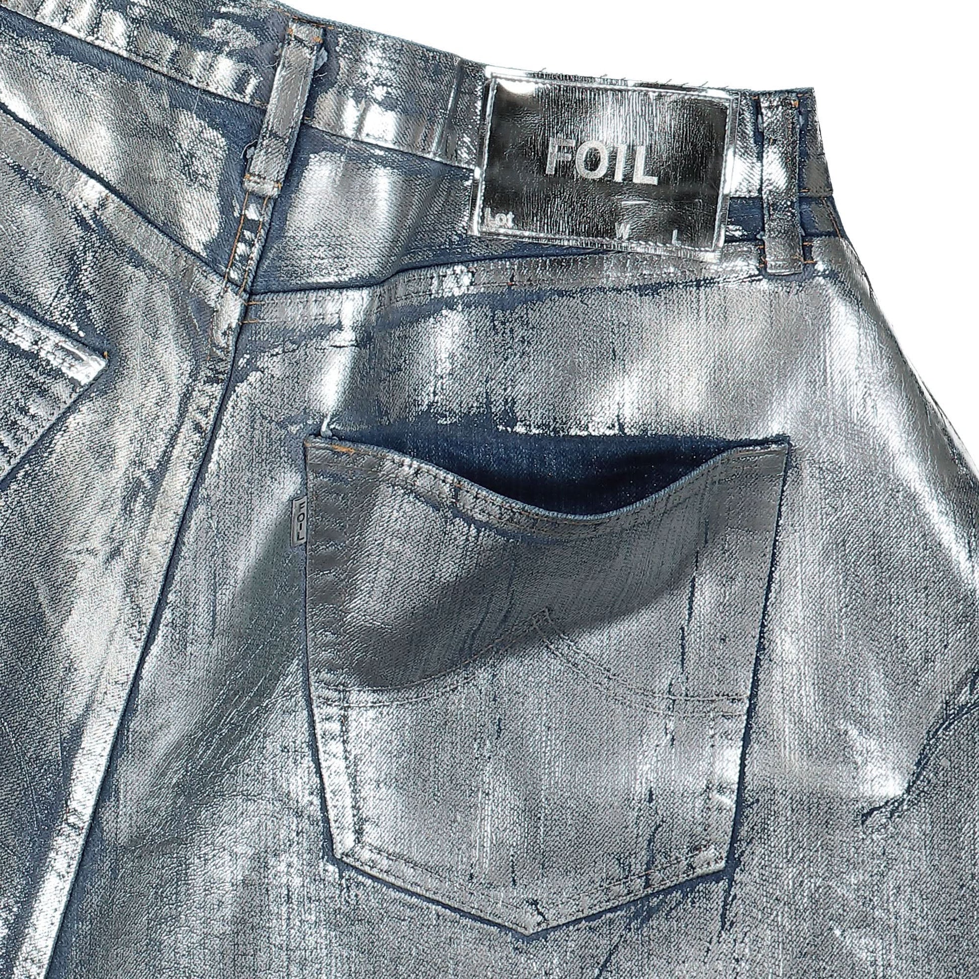 Doublet Foil Denim Short Pants Silver Detail view 5 | Gate