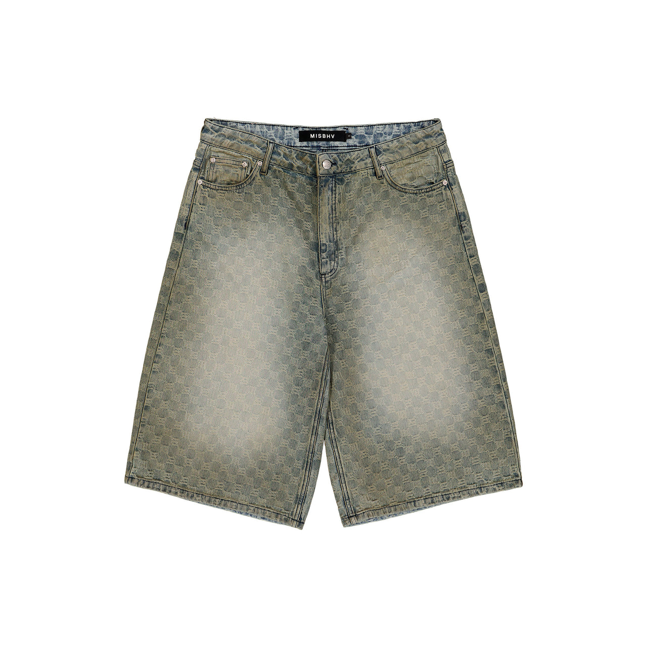 MISBHV Monogram Ocean Washed Denim Shorts Pale Blue Shorts 260U153 Detail View 1 | GATE