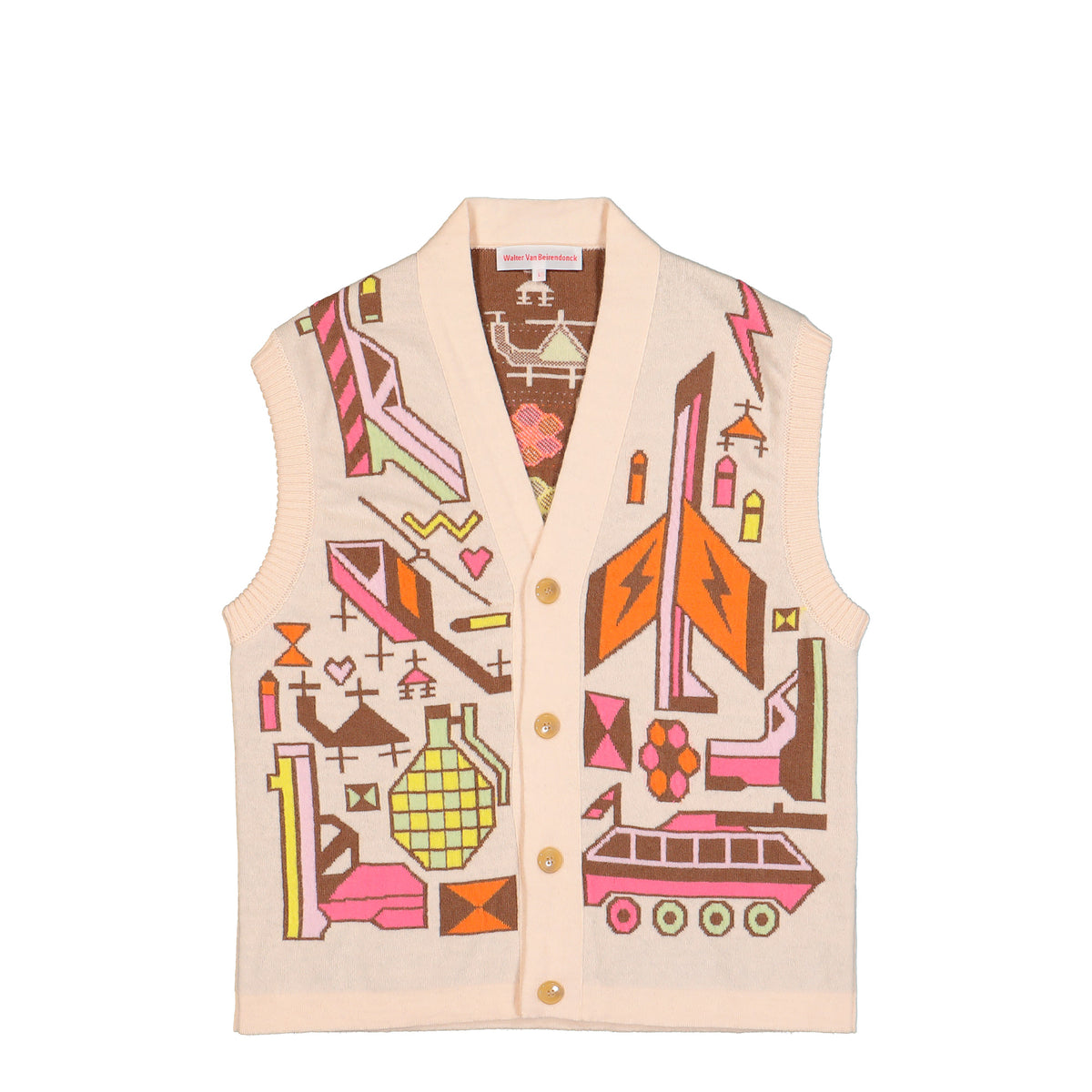 Walter Van Beirendonck Stop War Cardigan Comb.III Ecru Knits 5005 Detail View 1 | GATE