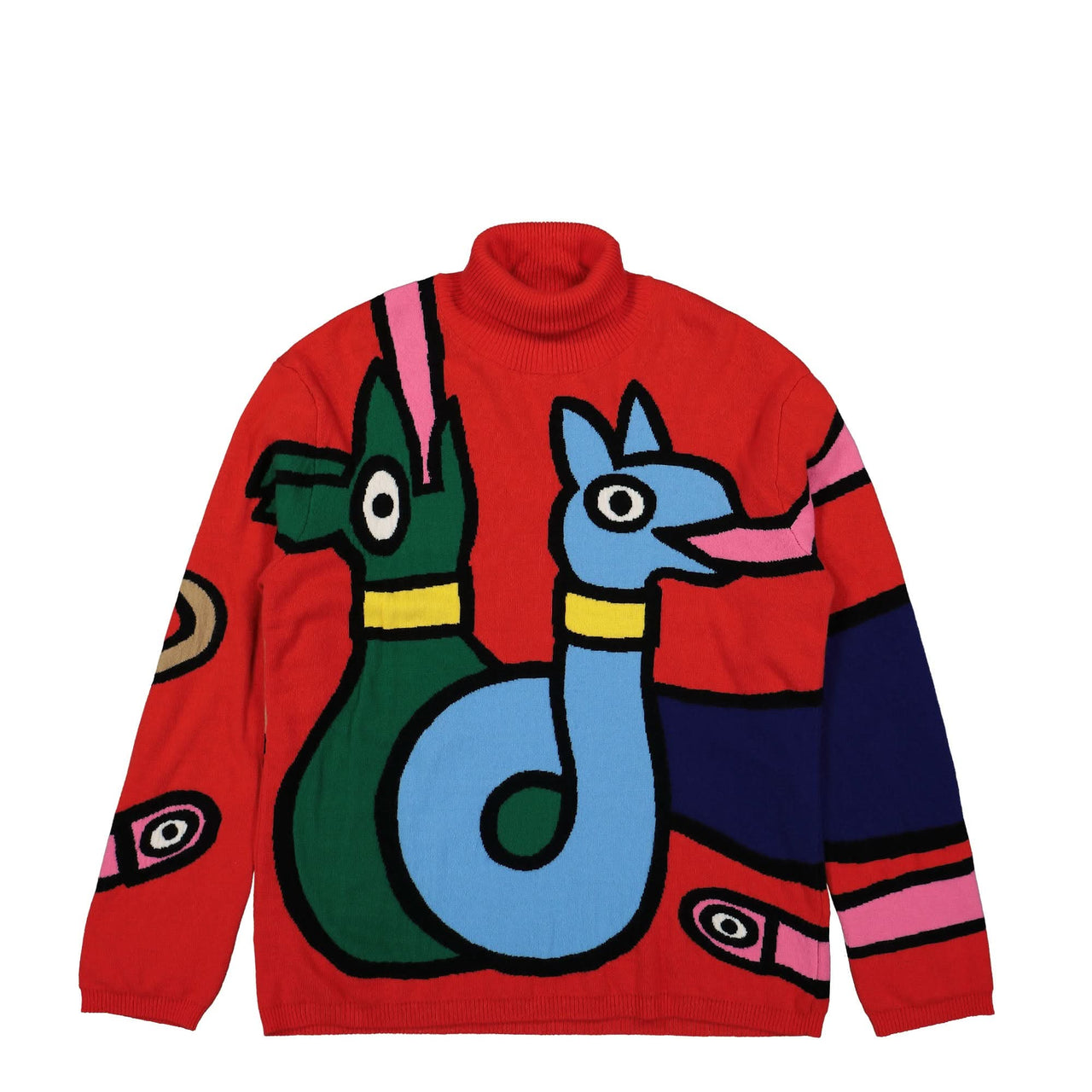 Walter Van Beirendonck Viper Knit Oversized High Collar Red Detail view 1 | Gate