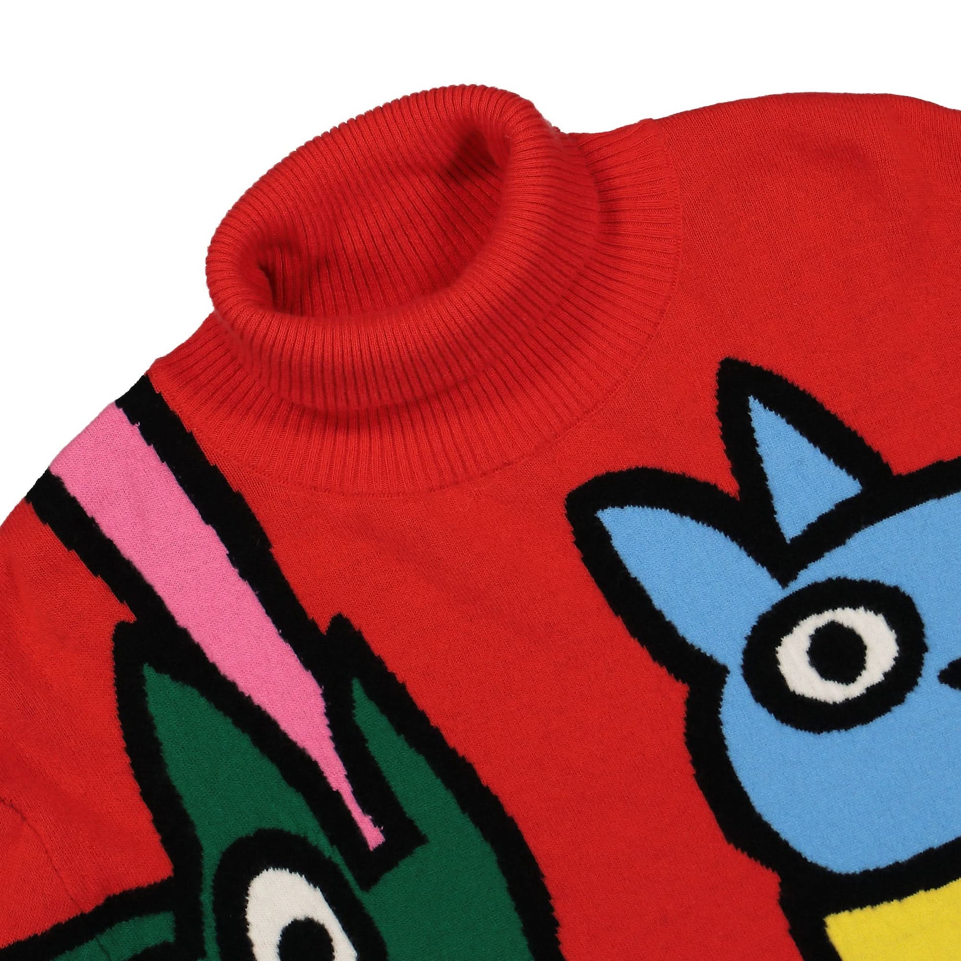 Walter Van Beirendonck Viper Knit Oversized High Collar Red Detail view 3 | Gate