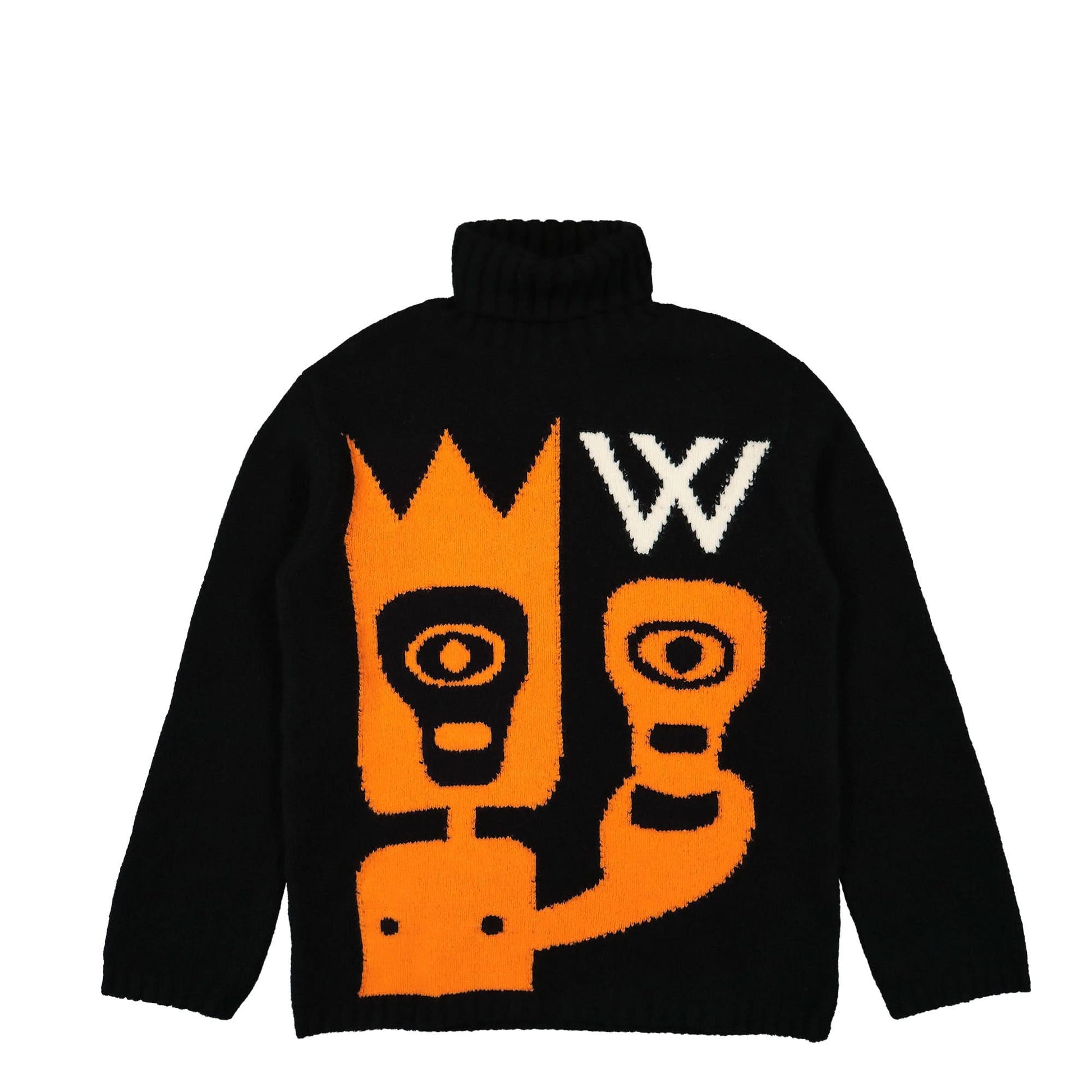 Walter Van Beirendonck Skull Knit Oversized High Collar Black,Orange Detail view 1 | Gate