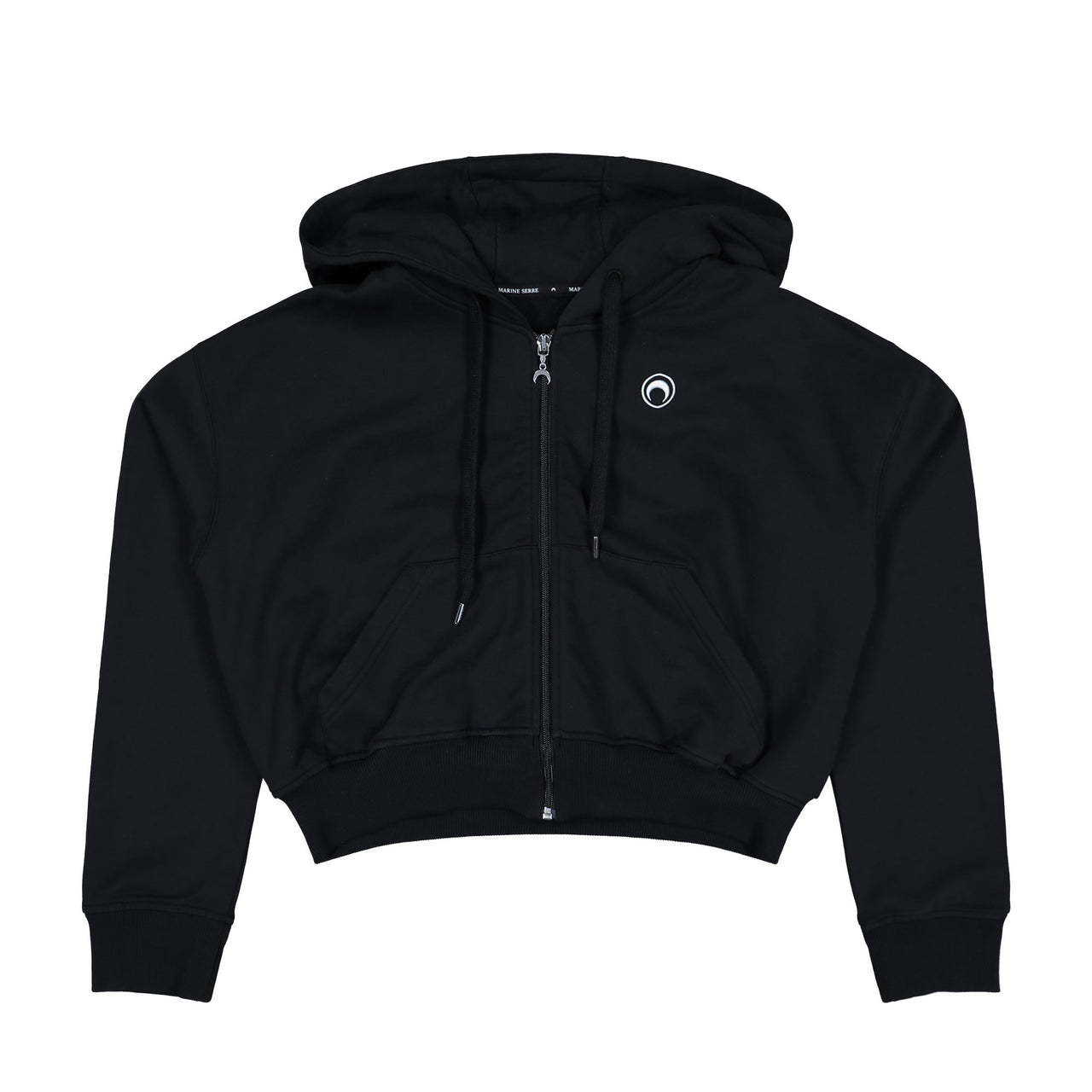 Marine Serre Moon Logo Fleece Zipped Cropped Hoodie Black Hoodies WST019A CJER0013 BK99 Detail View 1 | GATE
