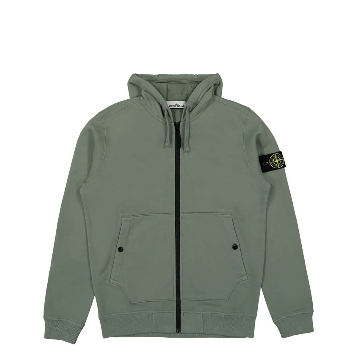 Stone Island Hooded Full Zip Sweatshirt Green Detail view 1 | Gate