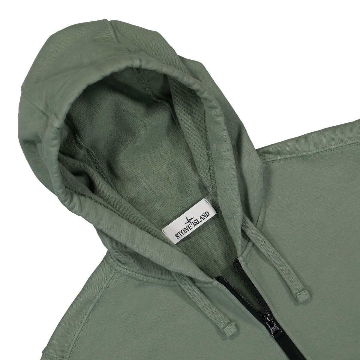 Stone Island Hooded Full Zip Sweatshirt Green Detail view 3 | Gate